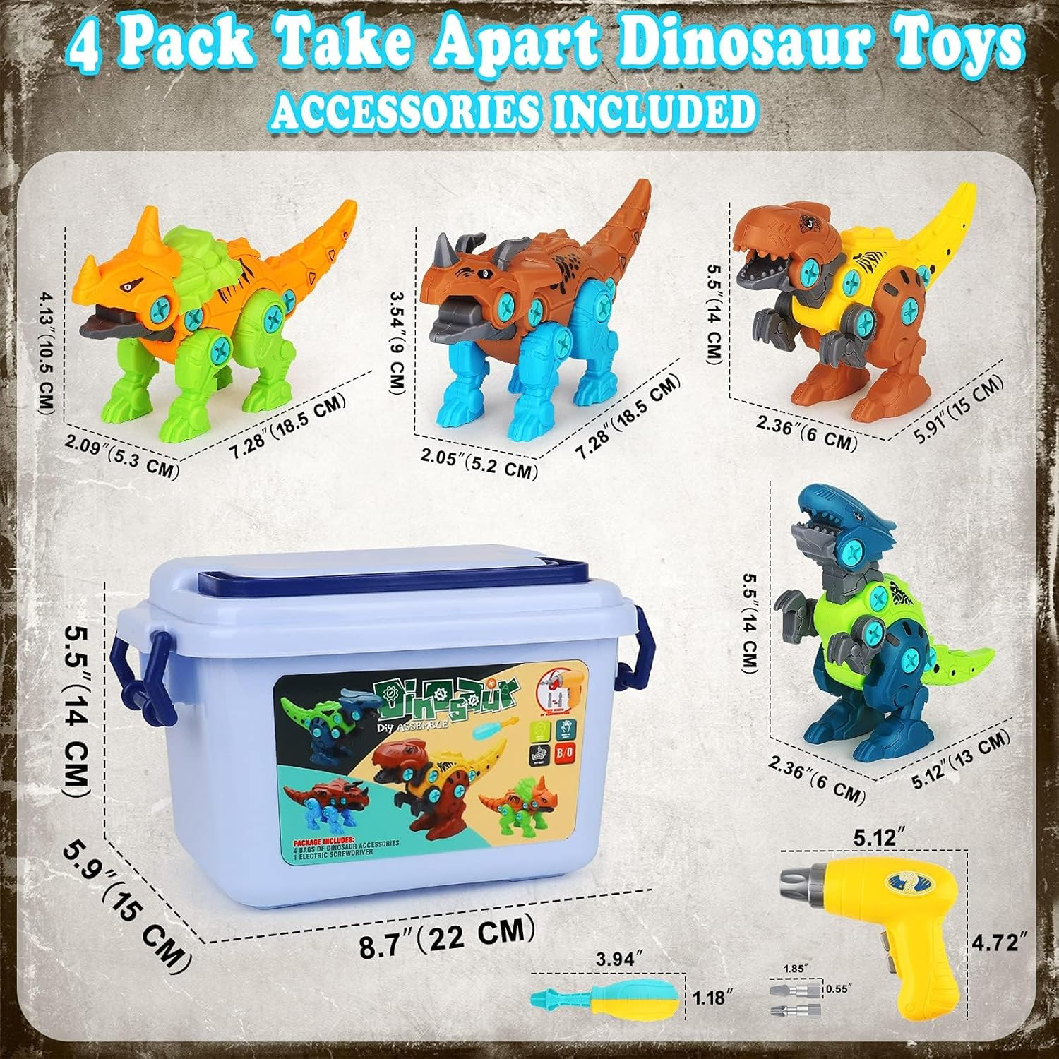Dinosaur Toys, Take Apart Dinosaur Toys with Electric Drill for 3, 4, 5, 6, 7 Year Old Boys, STEM Educational Construction Building Toys, Ideal Xmas Birthday Gift image number 2