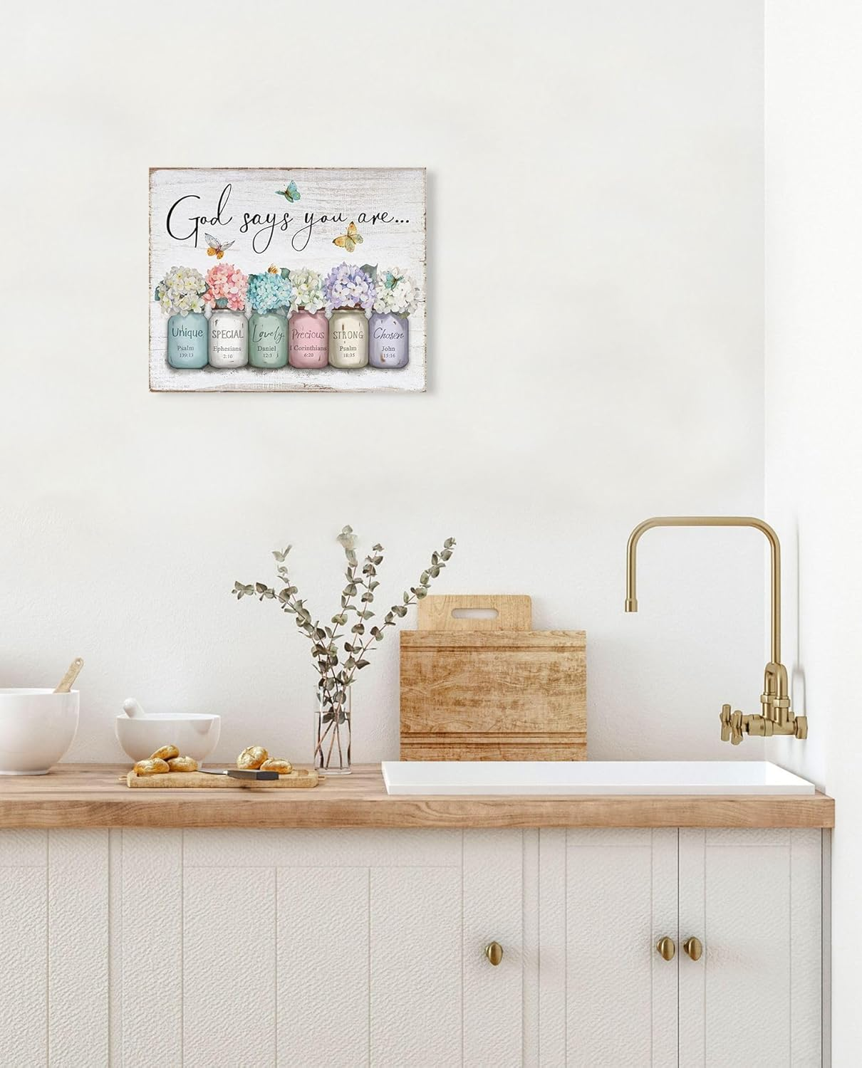 Inspirational Bible Verse Wall Art: God Says You Are Wall Sayings Flowers in Mason Jar Picture Print Christian Gift Quotes Poster for Women Girl Bedroom Decor 12" X 15" image number 5