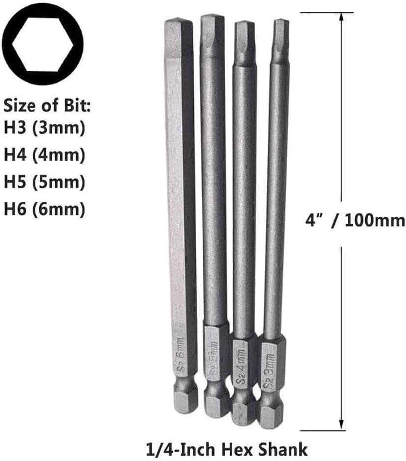 Bestgle 16 Pcs Long Magnetic Screwdriver Bits, 1/4 Inch Hex Shank Drill Screw Driver Bit Set 4 in 1 Multiple Powel Tools Kit, 100Mm Length (Hex+Torx+Cross+Slotted Tip Bits)