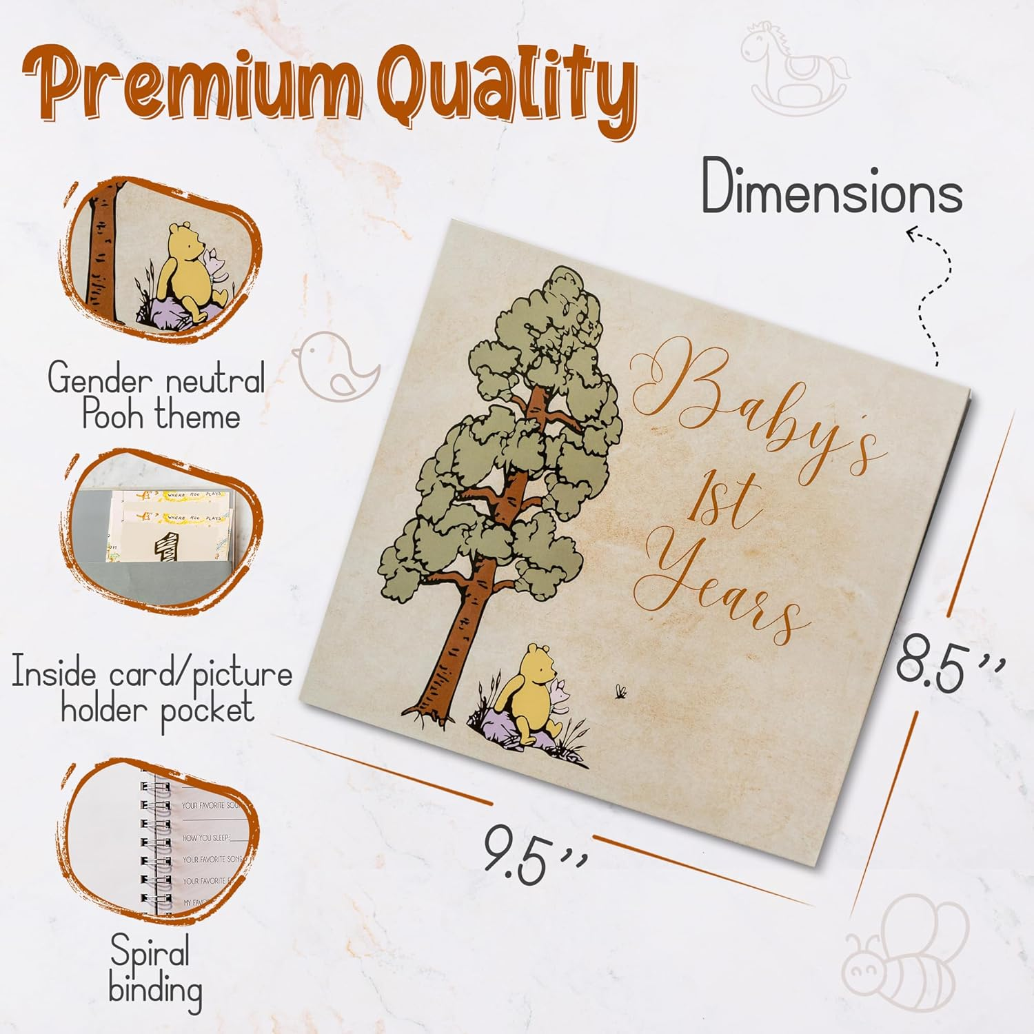 Baby Book Keepsake | Memory Book (9.5"X8.5") | Hardcover Album with Enclosed Spiral Binding | Photo Albums with Pooh Graphics & Milestone Cards | Scrapbook Album image number 2