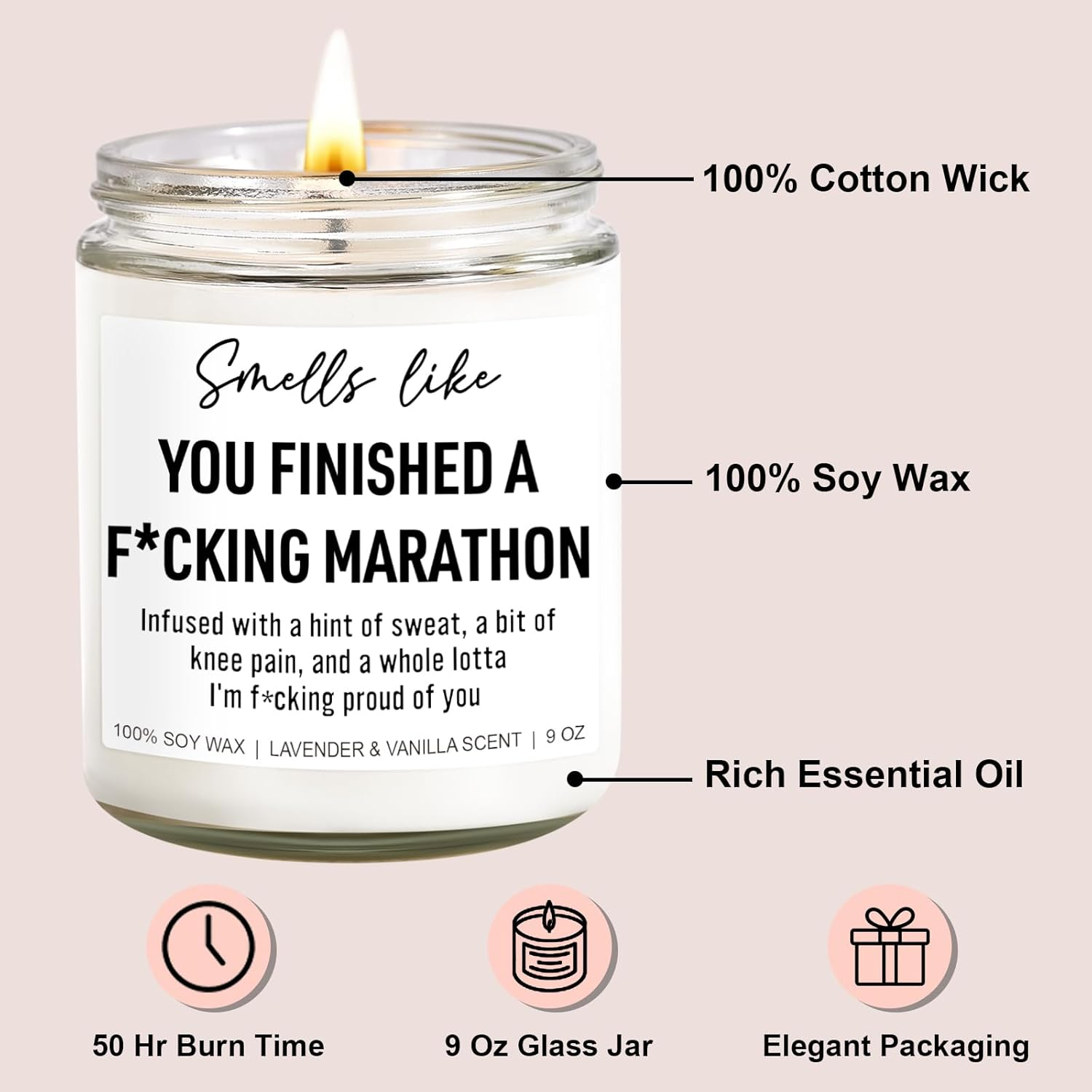 Funny Scented Candle, Gifts for Runners Female, Male, Half Marathon Essentials - Christmas, Marathon Runner Gifts for Women, Men - Running Presents - 9 Oz - Black image number 5
