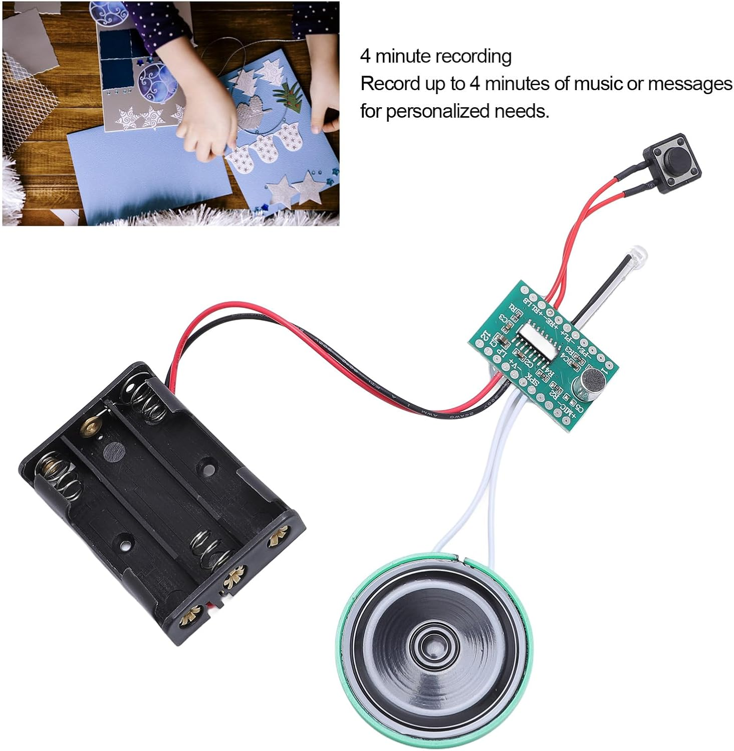 Wisoqu 4-Minute Voice Recording Module with Speaker, Light Activated Loop Playback Sound Chip for Greeting Cards & DIY Crafts image number 4