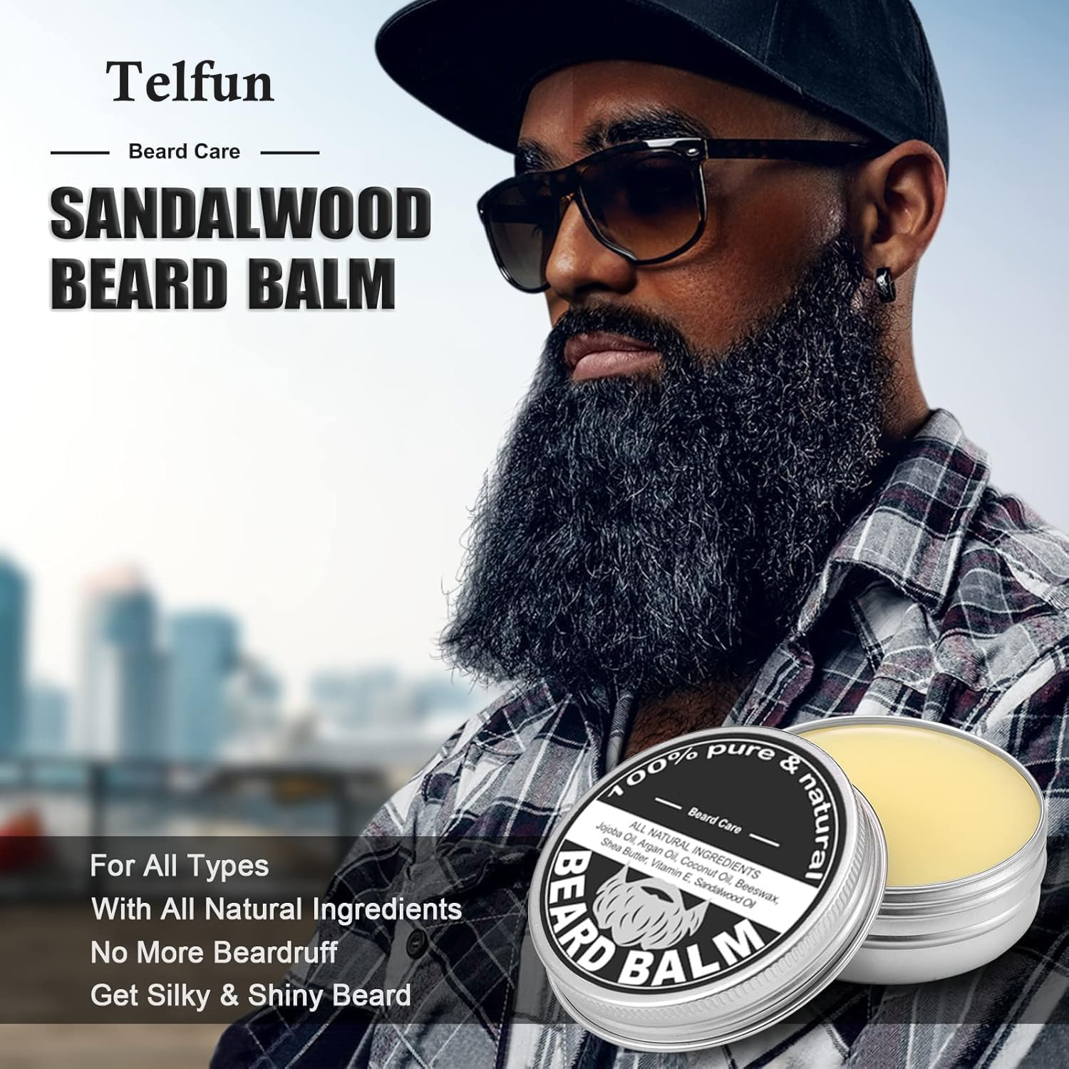 Telfun Beard Kit for Men, Grooming & Trimming Set with Beard Wash Shampoo, Oil, Balm, Brush, Comb, Scissors & Storage Bag, Fathers Birthday Gifts Valentines Gifts for Him Dad Men Boyfriend image number 2