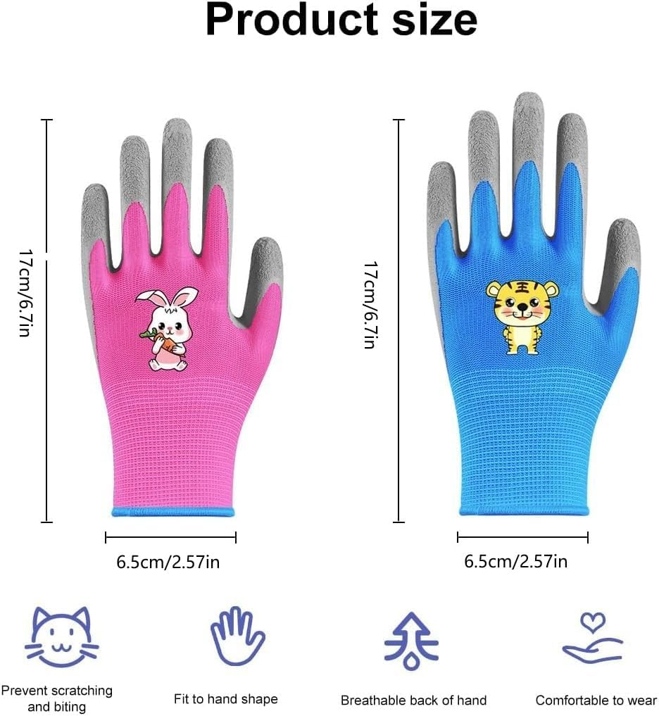 Kids Gardening Gloves, 2 Pair Toddler Gardening Gloves, Girls Garden Gloves, Rubber Non-Slip Safety Work Gloves for Kids, Youth, Garden, Fishing, image number 1