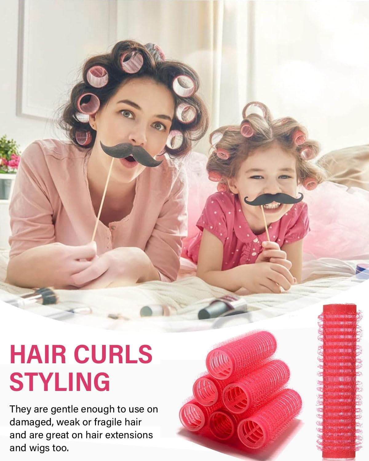 TPZORJX 37 Pieces Manual Hair Rollers Self Adhesive for Salons, Hairdressing Salons, Rat Tail Combs, DIY Curlers with Steel Pointed Tail Combs (Red) image number 1