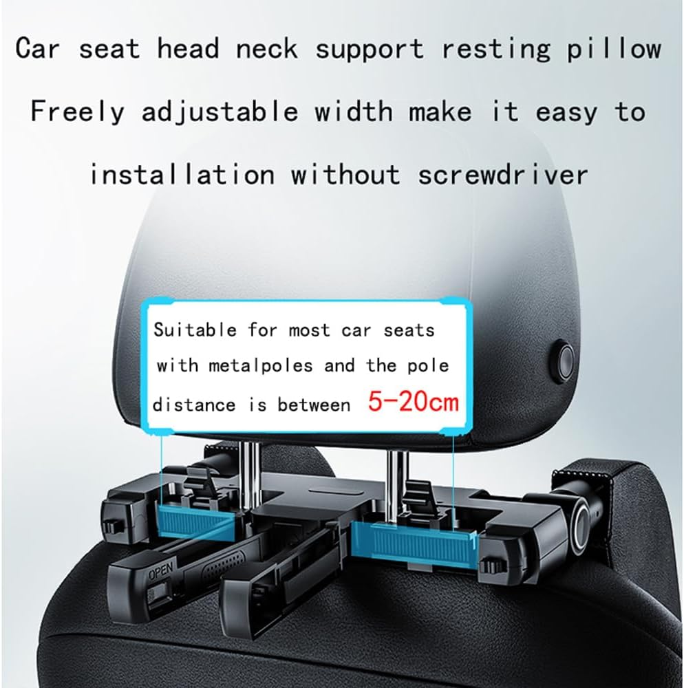 GUYOS Car Headrest Pillow Memory Foam Head Neck Support Pillow Height & Width Adjustable Sleeping Headrest with Hook for Kids and Adults image number 2