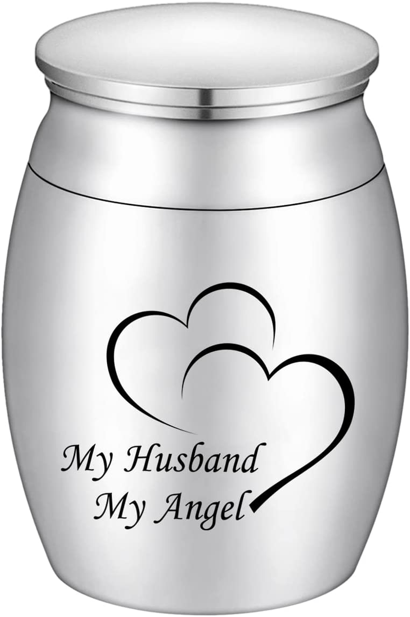 Small Keepsake Urns for Human Ashes Mini Cremation Urns for Ashes Stainless Steel Memorial Ashes Holder-My Husband My Angel image number 1
