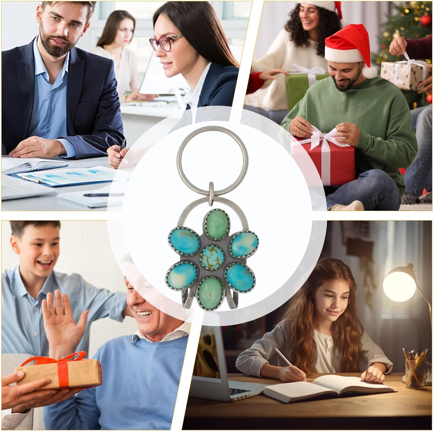 Turquoise Bag Clip for Purse | Bohemian Key Ring with Clip,Women Bag Accessory for School Desk Travel Daily Offices Car Jeans Birthday Party image number 6