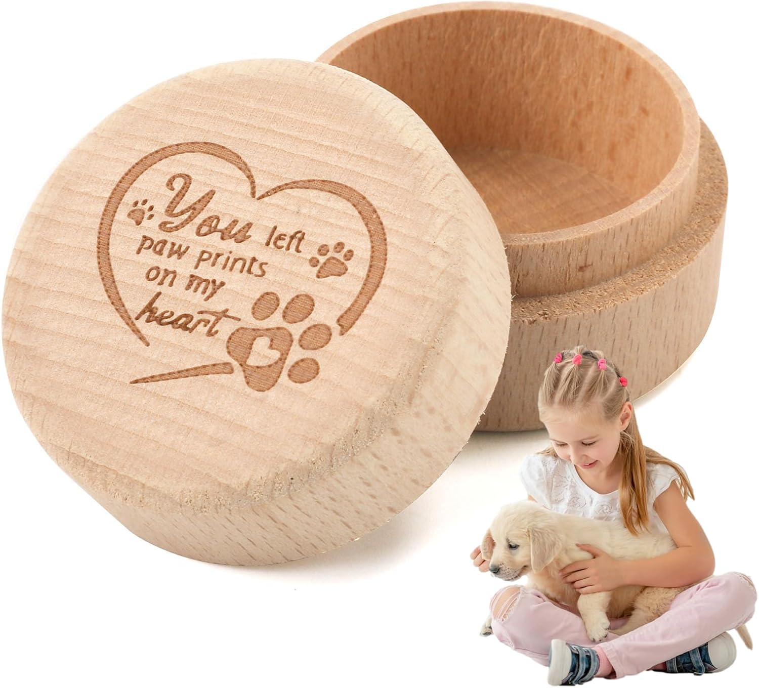 Dog Hair Container: Rustic Wooden Ashes Engraved on Chest, Tooth Memory Keepsake Box | Animal Loss Keepsake Holder, Decorative Pet Urn Pa image number 2