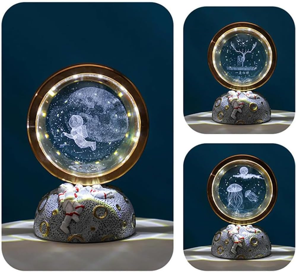 Betterlifewj 3D Jellyfish Crystal Ball Night Lamp. with Planet Base. Warm Room Decoration Crystal Lamp. image number 5