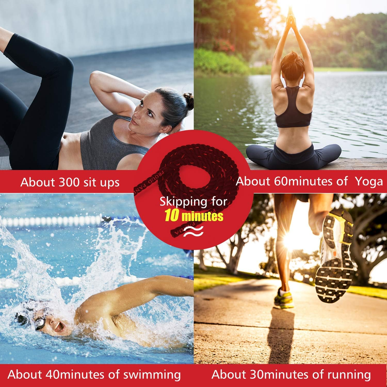 Heavy Jump Ropes for Fitness 2Lb/3Lb/5Lb,Weighted Adult Skipping Rope Exercise Battle Ropes for Men & Women,Total Body Workouts, Power Training in Gym to Improve Strength and Building Muscle image number 2