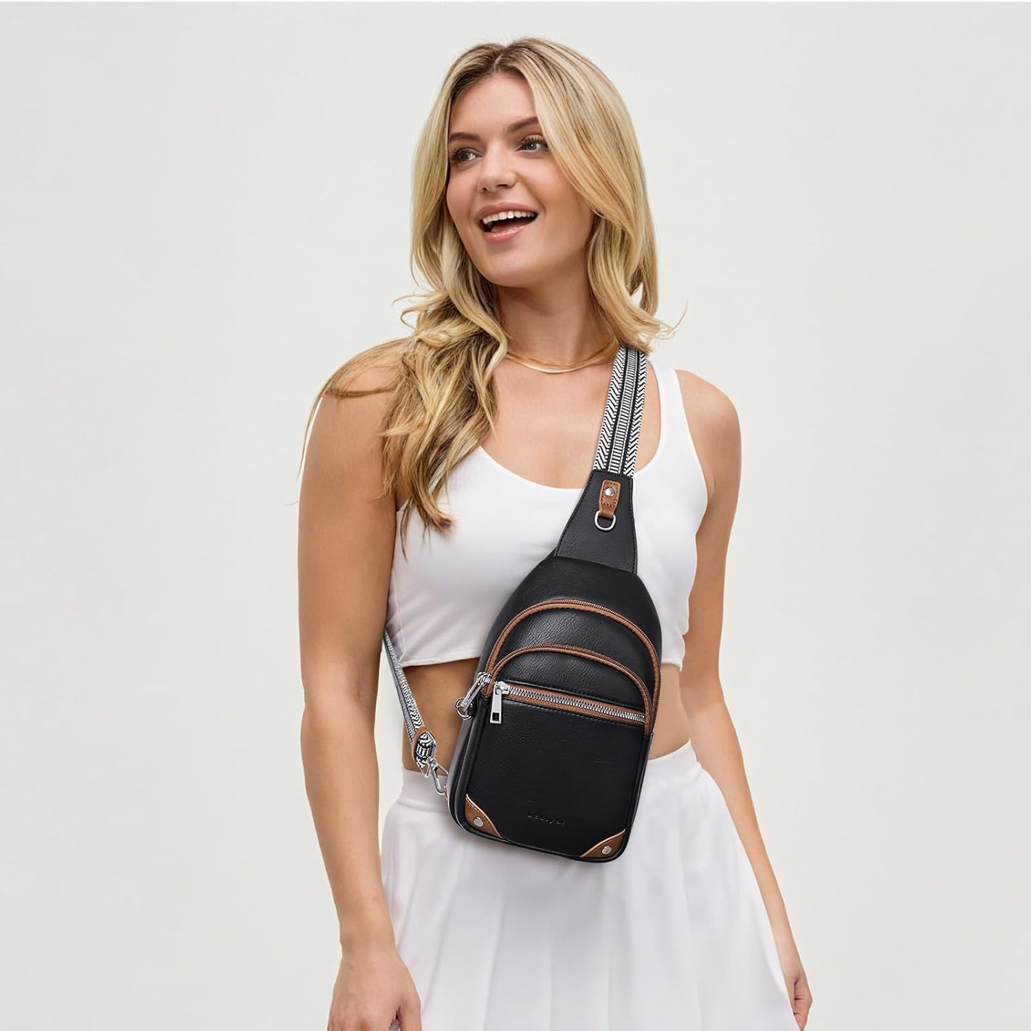 Anti Theft Crossbody Bags for Women Travel Chest Sling Bag Leather RFID Purse Fanny Pack Black image number 6