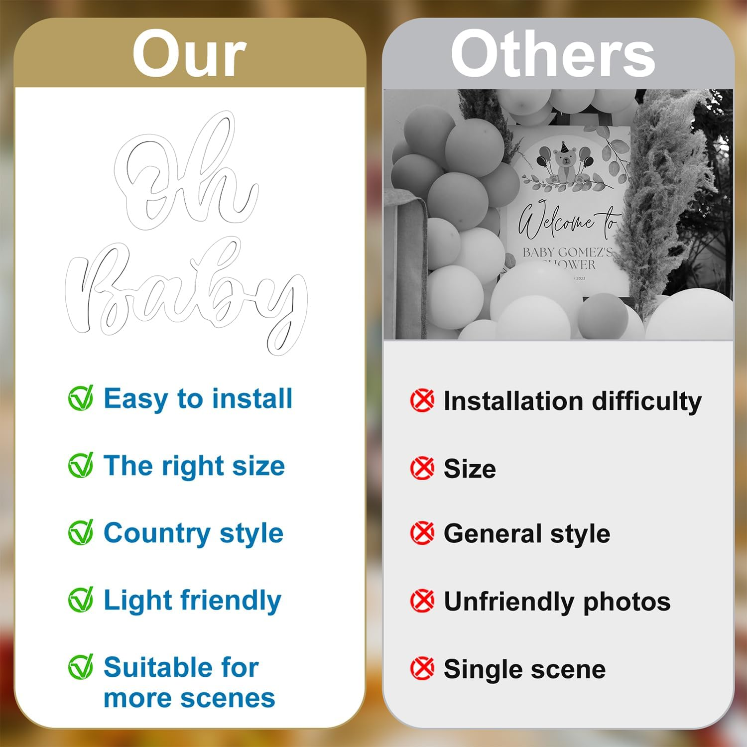 Oh Baby Wooden Sign for Backdrop, Wood Baby Shower Sign Cute Oh Baby Banner Decal Photo Props for Gender Reveal Party Baby Shower Decorations Boy Girls (White) image number 4