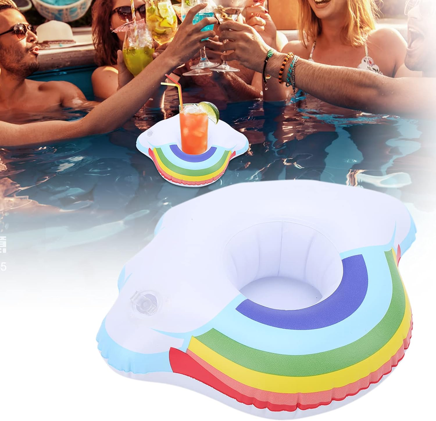 Inflatable Drink Holder, Cloud and Rinbow Inflatable Cup Holders Super Stable Portable for Hot Tubs for Pool Party image number 5