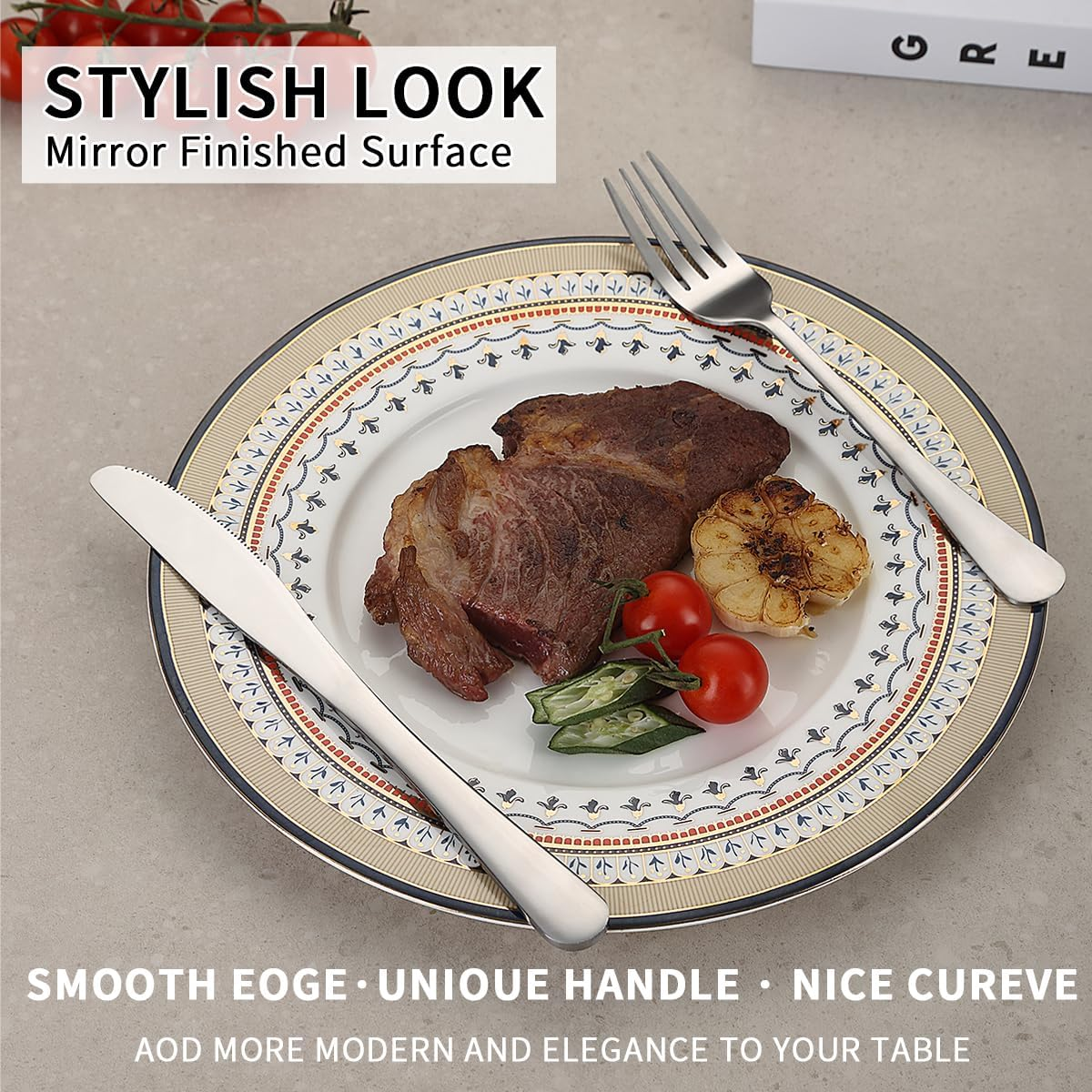 Evanda Cutlery Set 48 Piece Service for 12, Stainless Steel Flatware Set, Include Knife Fork Spoon Silverware Set, Durable Home Kitchen Tableware Set, Mirror Polished, Dishwasher Safe image number 2