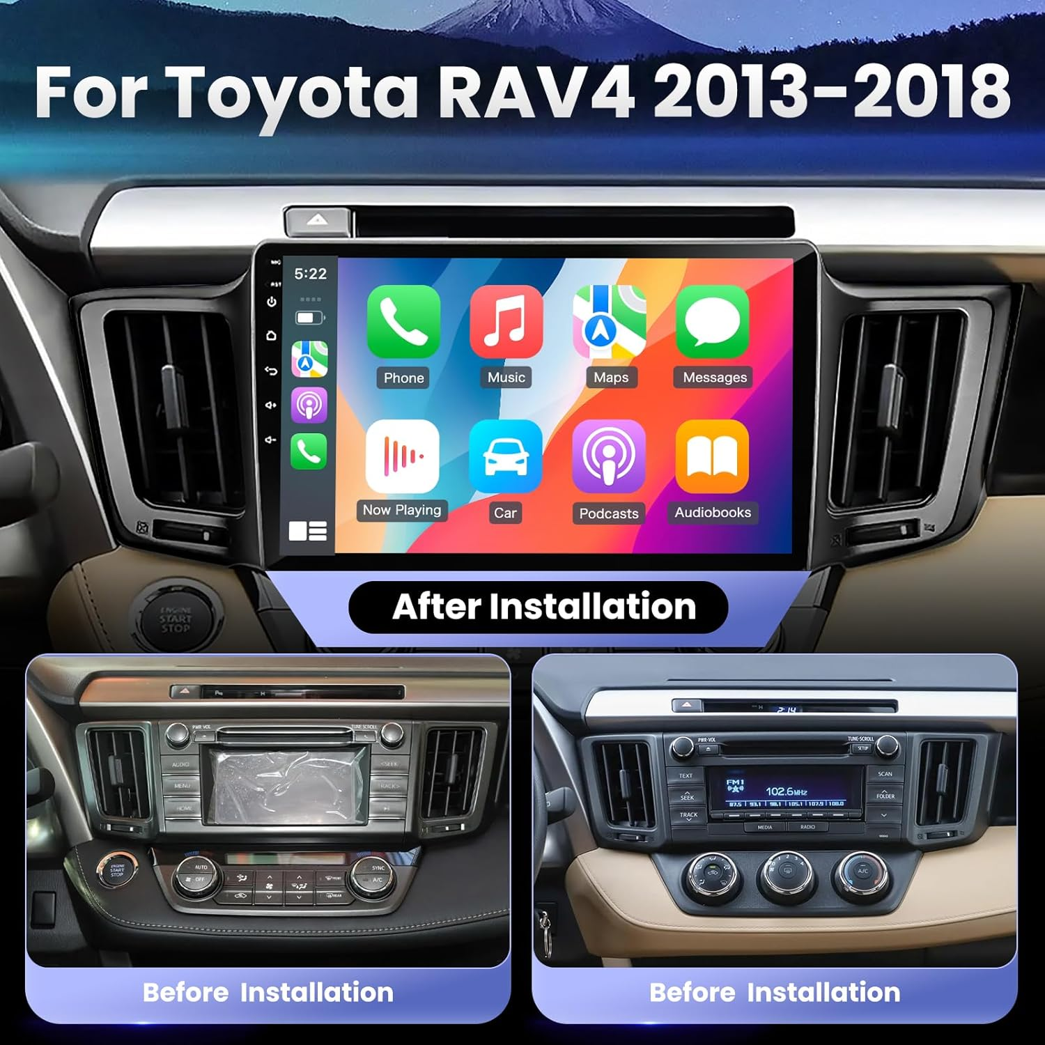 4+64G Android 14 Car Stereo Radio for Toyota Rav4 2013-2018 with Wireless Carplay Android Auto, 10&lsquo;&rsquo; IPS HD Touch Screen Toyota Rav4 Radio with Bluetooth/Wifi/Gps/Backup Camera//Swc/Fm/Mirror Link image number 3