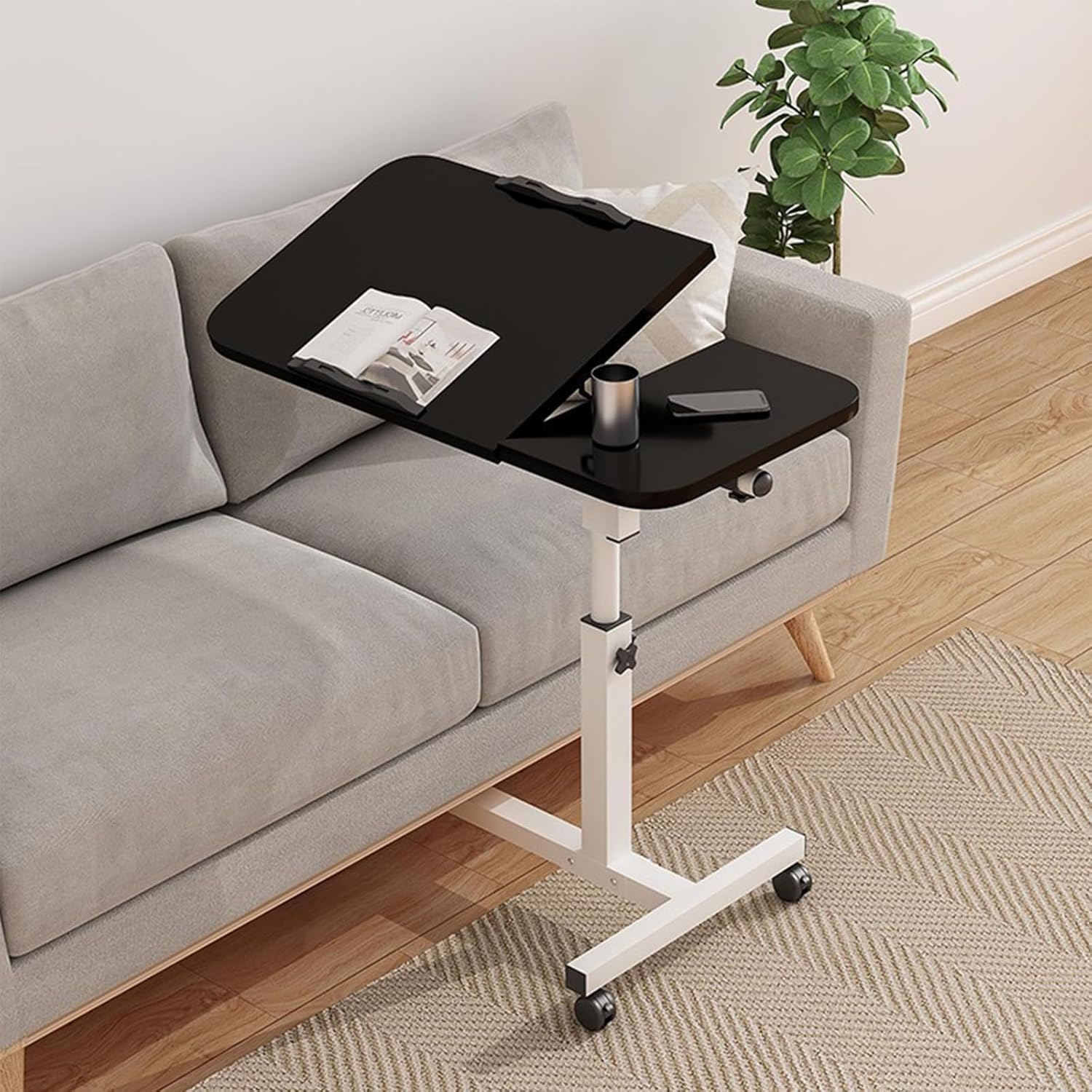 Adjustable Laptop Desk, Adjustable Desk for Bed, 60X40X（60-95） CM Laptop Cart, over Bed Table,Portable 360&deg; Rotating Lockable Caster Wheels Tiltable Table and Laptop Stand（Black） image number 6