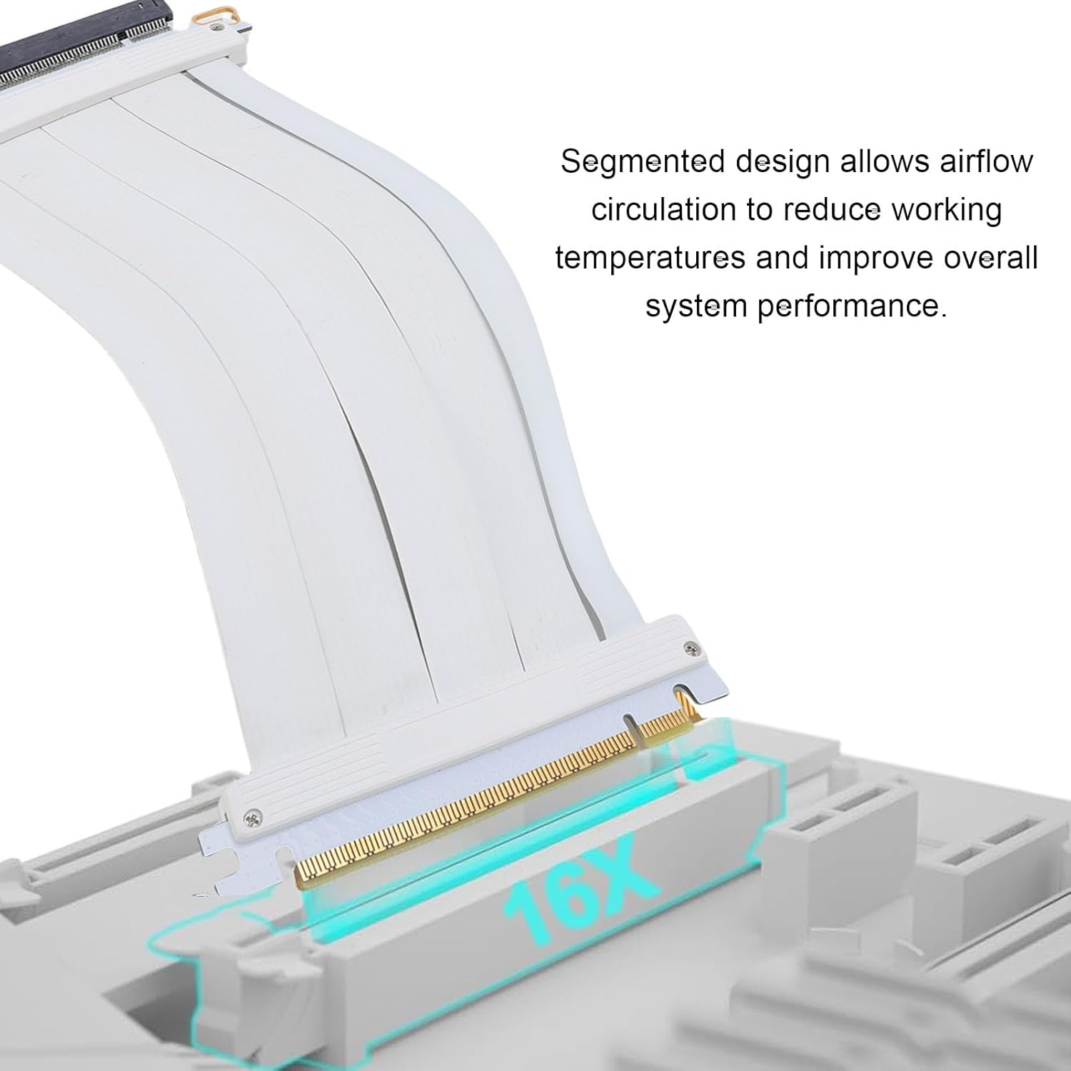 Jectse PCIE 5.0 X16 Riser Cable, 128Gbps High Speed Flexible Extender Card Extension Port 180 Degree Adapter, PCIE 5.0 X16 Graphics Card Extension Cable, 20Cm White image number 1