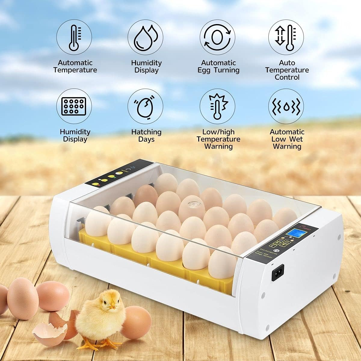 Pet Scene 24 Eggs Digital Egg Incubator Automatic Turning Home Farm Hatching Chicken Pigeon Quail Eggs with LED Candling Lamps image number 1