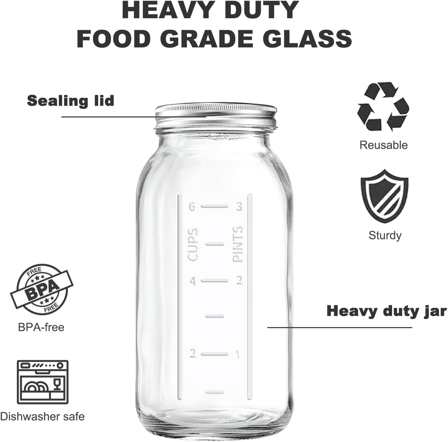 64 Oz+32Oz Wide Mouth Mason Jars Half Gallon Mason Jars with Airtight Lids and Bands for Canning, Fermenting & Pickling (4 Piece) image number 5