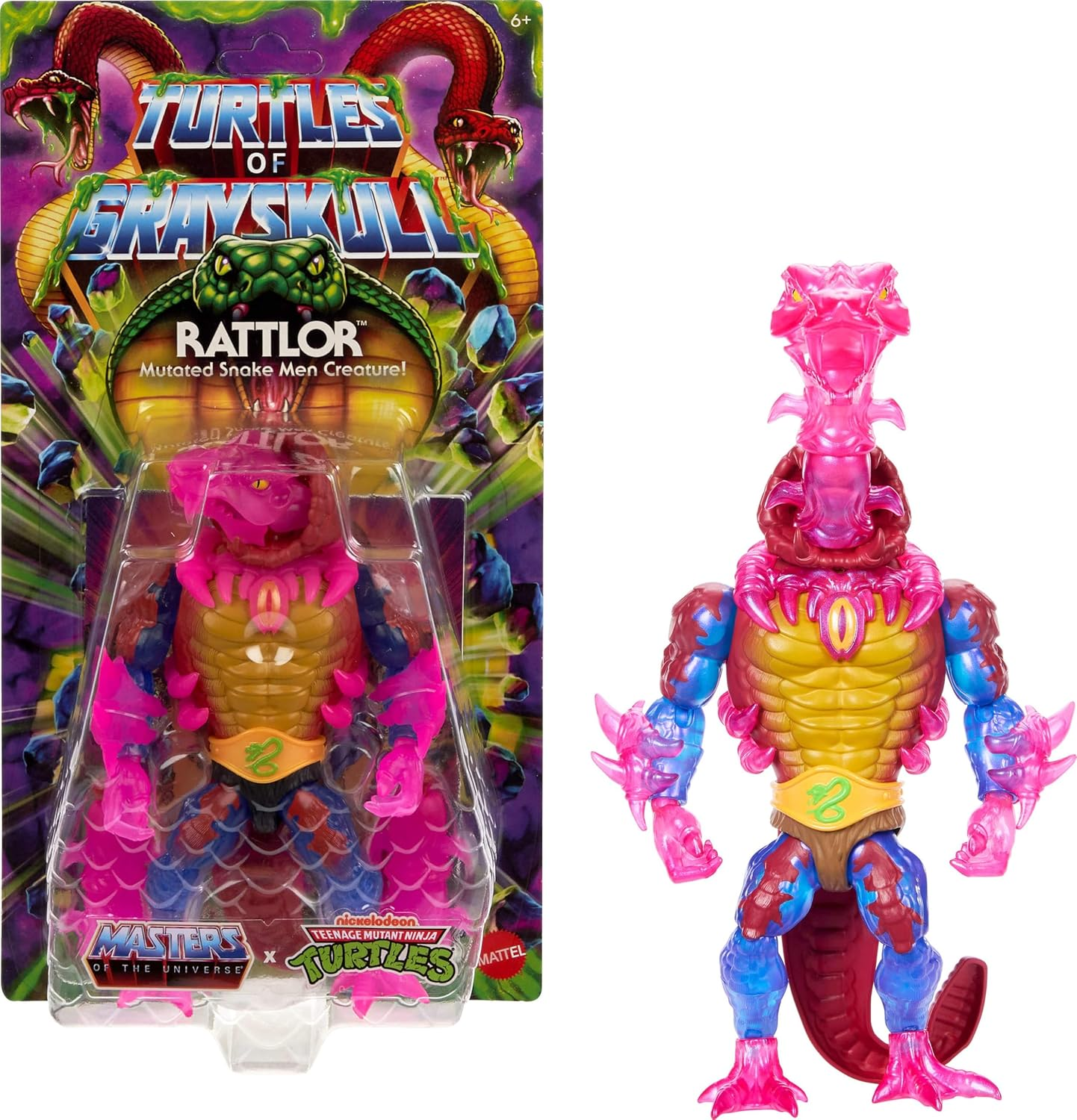 Masters of Universe Origins Turtles of Grayskull Rattlor Reptile Wars Posable Action Figure, Teenage Mutant Ninja & Motu Crossover Villain Toy image number 2