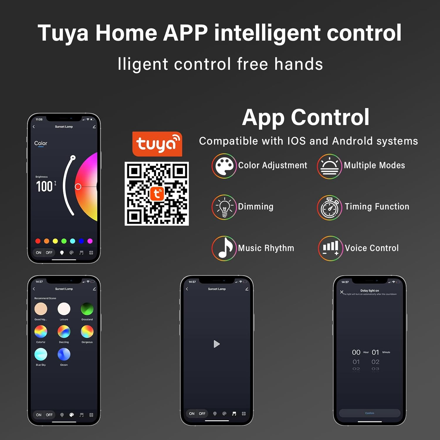 VIPMOON Sunset Lamp Projection with App Control 16 Colors Changing 360&deg; Rotation Sunset Projector Modern Floor Stand Night Light for Gift, Selfie, Bedroom, Photography, Party-Metal Aluminum