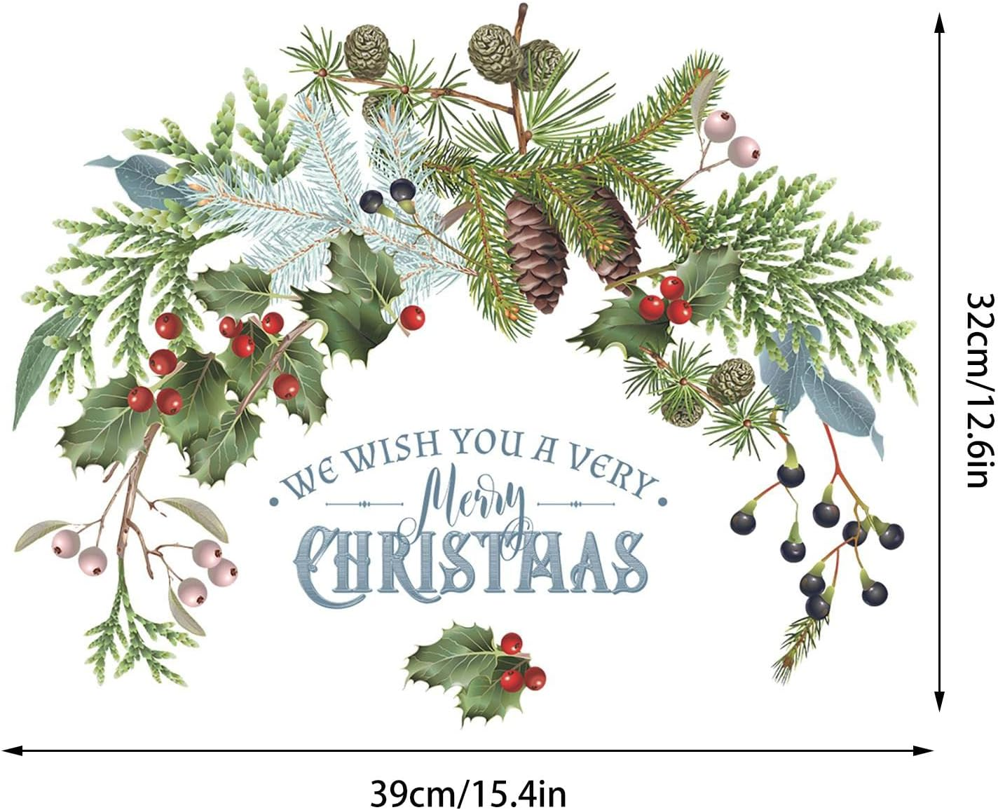 Christmas Wall Stickers, Green Plant Wall Decals, for Walls, Glass, Wood, Doors, Reusable, Glossy Finish, Natural Style, Rectangular Shape, Indoor Use, Christmas Decal image number 5