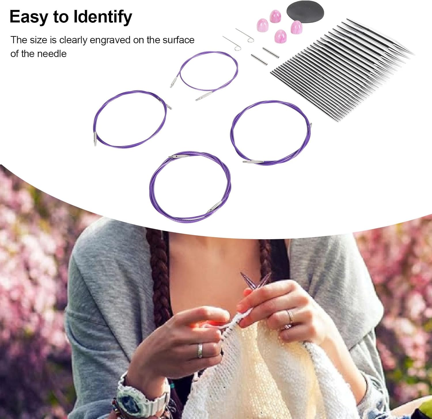 Circular Knitting Needles, 13 Pairs Aluminum Interchangeable Crochet Needles Set, Knitting Accessories with Storage Case for Handmade DIY Knitting image number 6