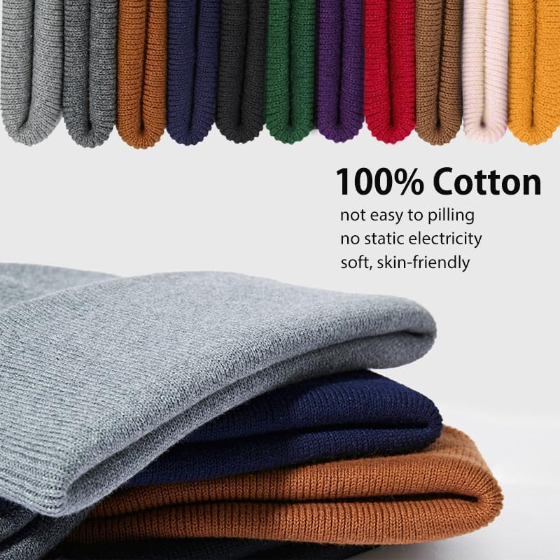 Dumrotite Cotton Beanie Hat for Women Men, Double Warm Knit Winter Hats, Fisherman Slouchy Ski Cuffed Beanies Skull Cap image number 3