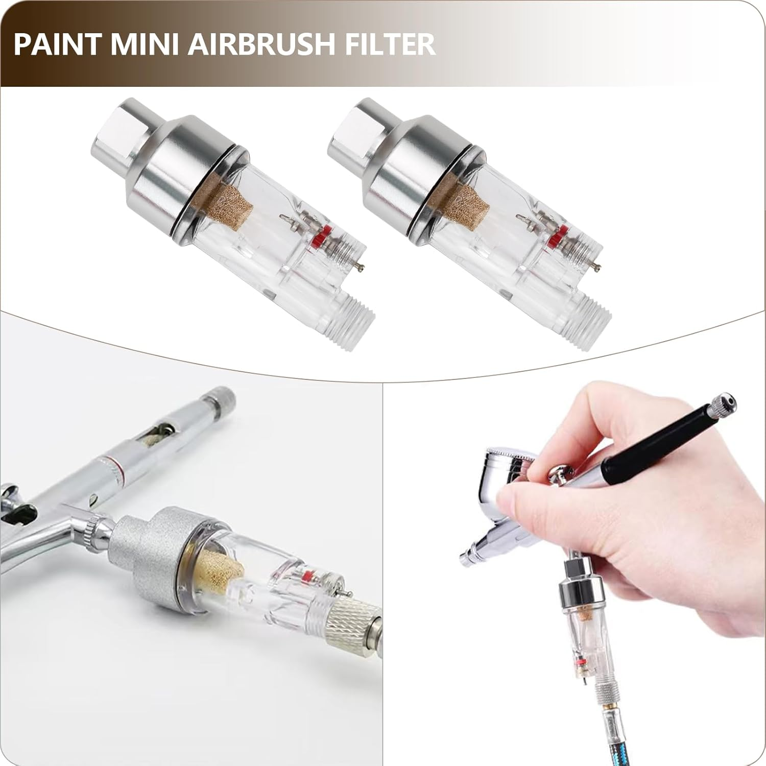 SING F LTD 2PCS 1/8 Inch BSP Thread Mini Spray Gun Filter Air Compressor Water Oil Separator In-Line Airbrush Spray for All 1/8In Bsp Threaded Airbrushes 63X22.5Mm image number 3