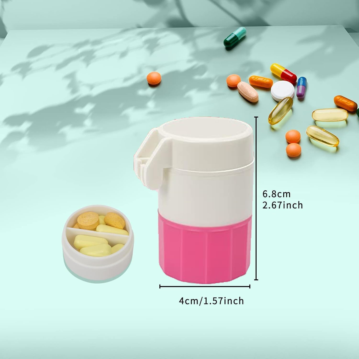 Pill Cutter,Pill Crusher Splitter Grinder,[3 in 1] Multifunction Pill Splitter for Purse Pocket to Crushes Pills, Vitamins, Tablets, Supplements-Pink 2 PCS image number 5