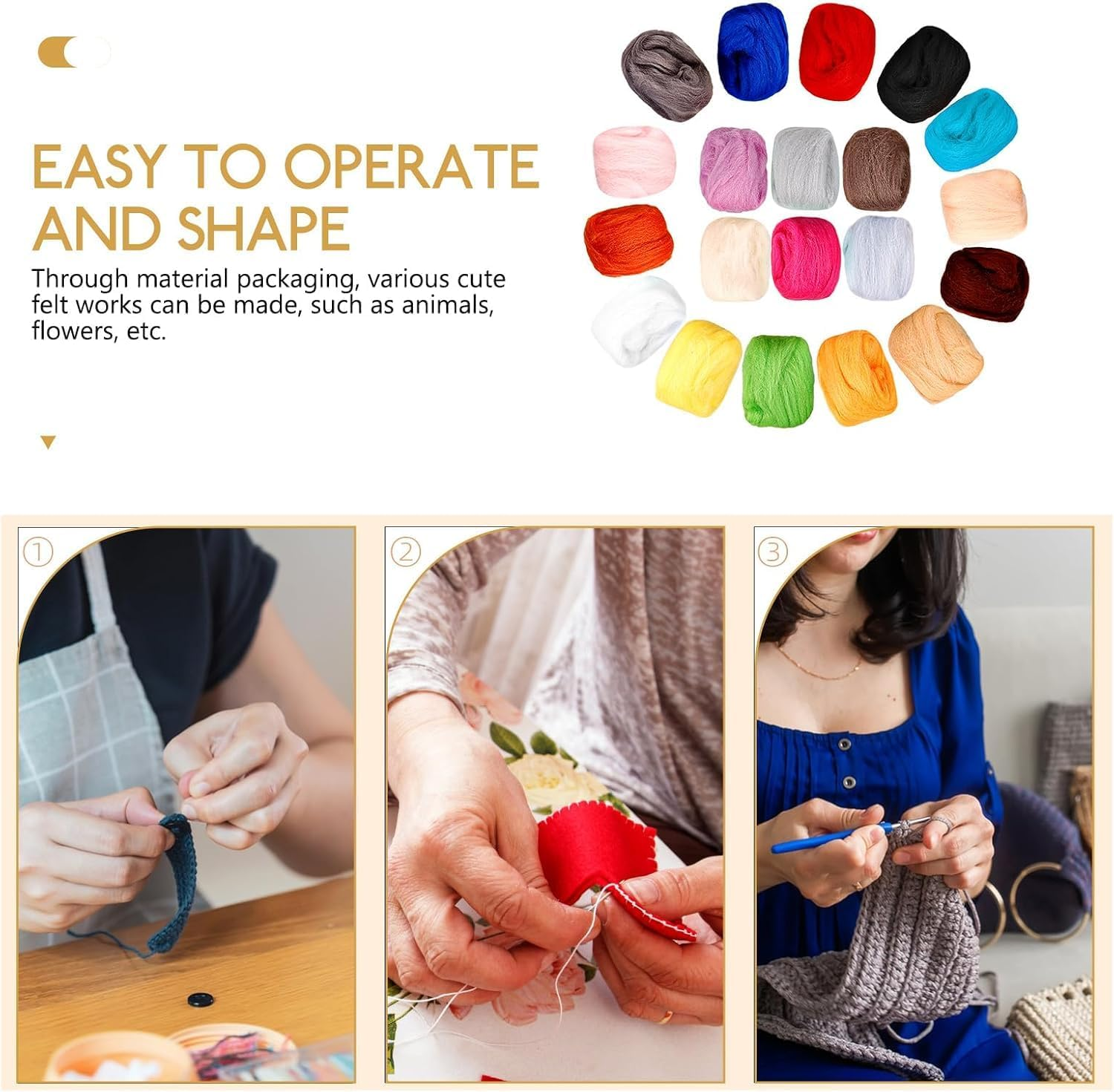 WADY 20 Colors Needle Felting Wool, Fibre Wool Roving Felting Wool Needle Felting Hand Spinnings for Wool Felting Yarn Supplies DIY Craft Materials (20) image number 1