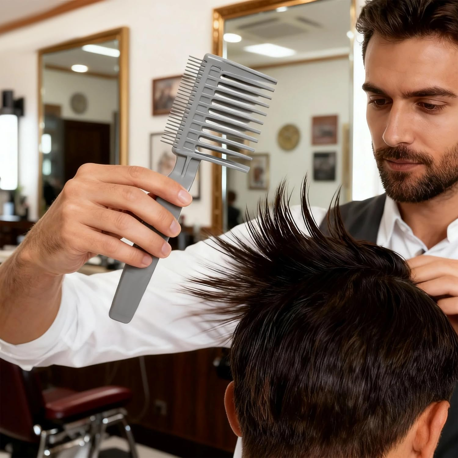 Pack of 2 Men'S Hair Cutting Comb, Flat Headed Long Handled Hair Cutting Comb, Practical Hair Cutting Aid Tool, Suitable for Hair Cutting, Sideburns Repair image number 2