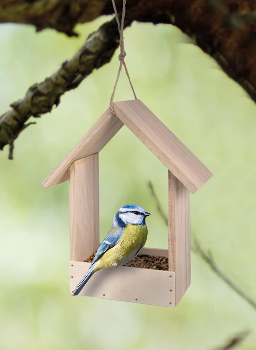 Rayher 70052505 Bird Feeder Kit, Wood, FSC Certified, 19.5 X 9.8 X 25 Cm, Small Bird House, for Painting, Feeding House