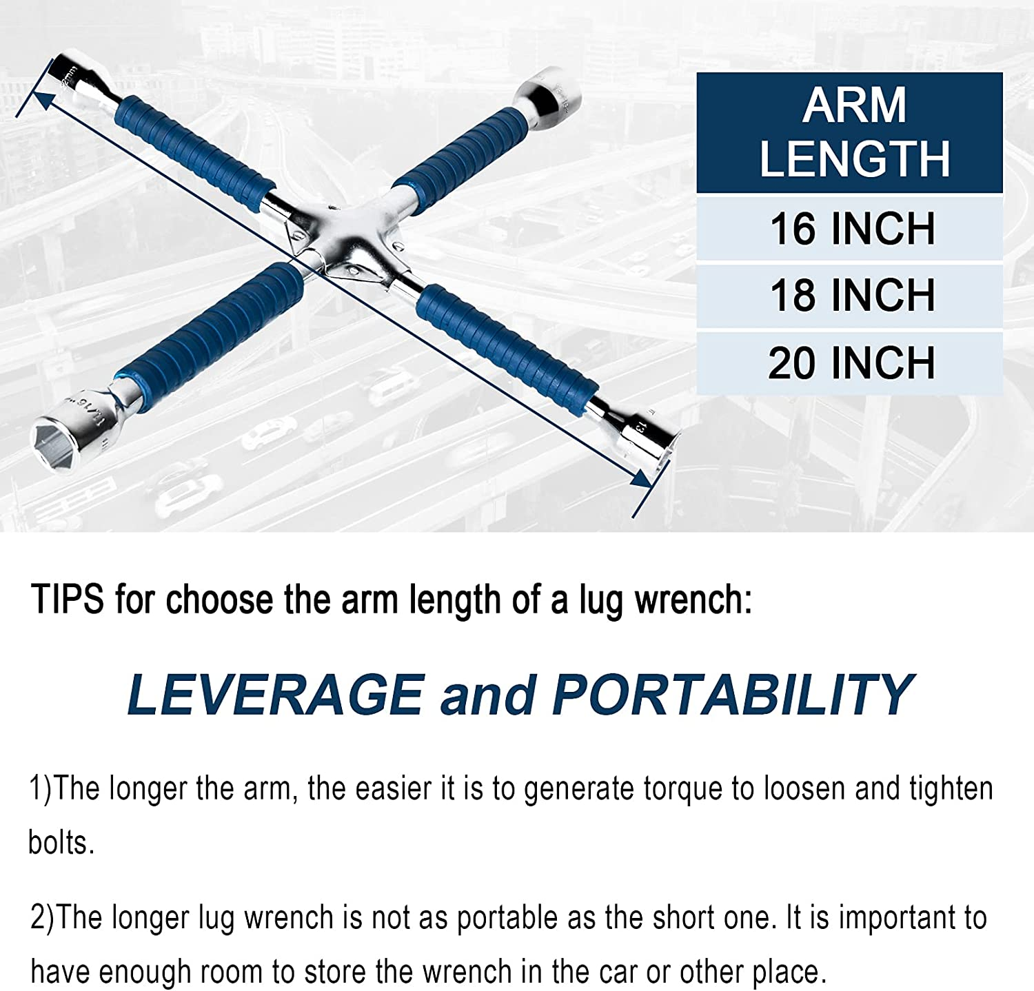ETERNA Professional 18" Four Way Lug Wrench, Car Wheel Lug Nut Cross Wrench, Universal Heavy Duty Socket Spanner,Carbon Steel Car Tire Repair Tool - 14" Four Way Lug Wrench-New image number 1