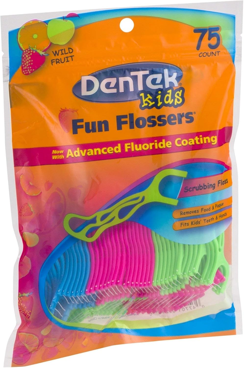 Dentek Kids Fun Flossers, Removes Food & Plaque, Wild Fruit Flavored Floss Picks, 75 Count, 6 Pack image number 3