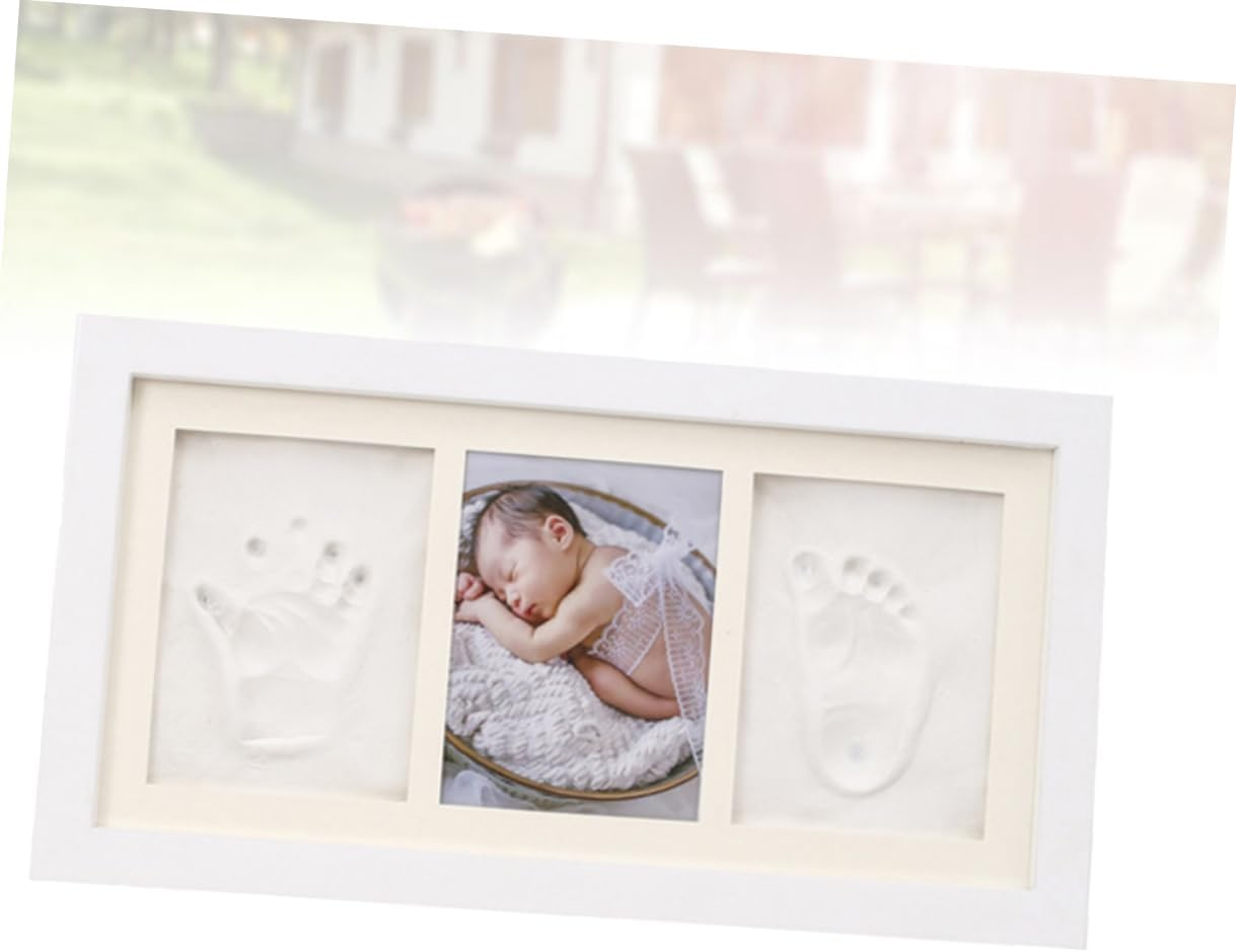 Kisangel Hand and Foot Prints Photo Frame Creative Wooden Picture Holder for Home Decor White Frame with White Inkpad for Bedroom and Living Present for Parents image number 5