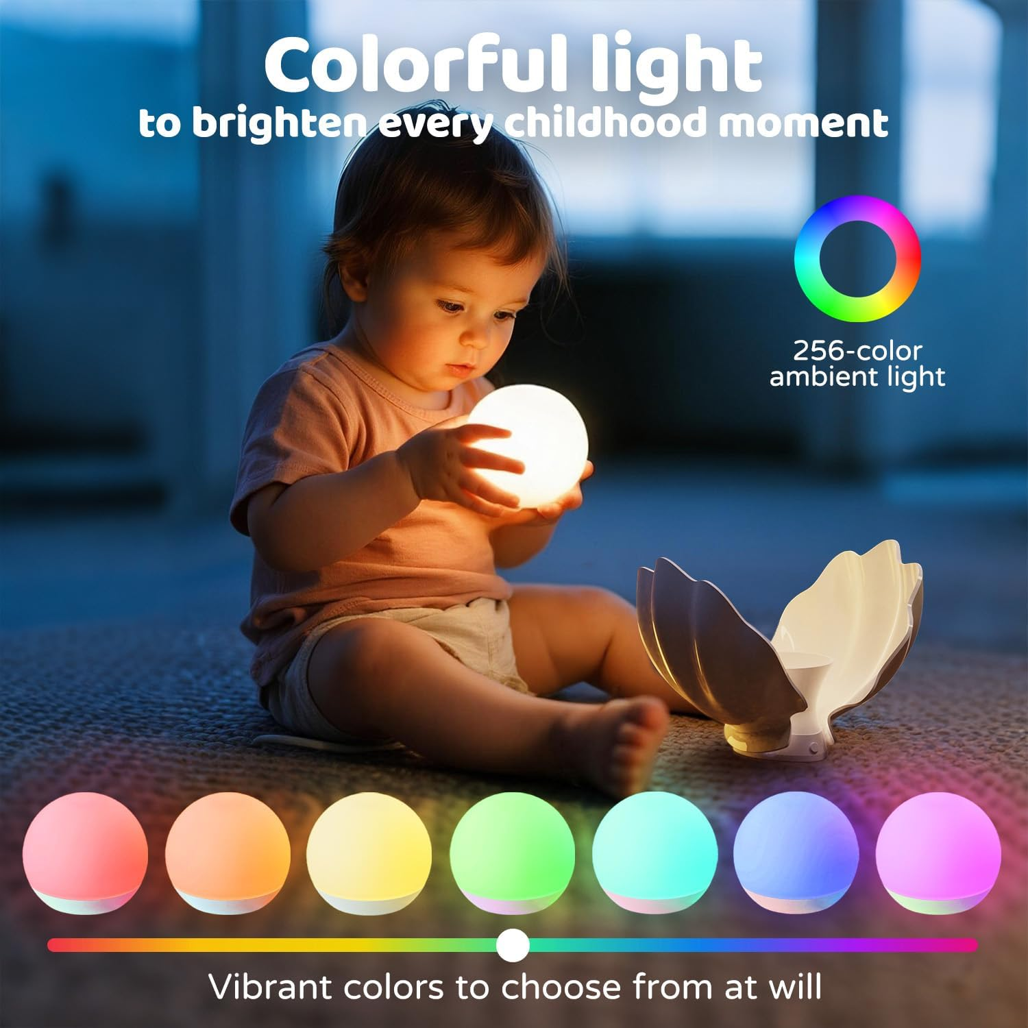 Night Light for Kids, Baby Shell Light with 7 Colors Changing Mode & Stepless Dimming, Soft BPA Free Silicone Touch Night Lamp, Rechargeable Nursery Night Light for Breastfeeding image number 2