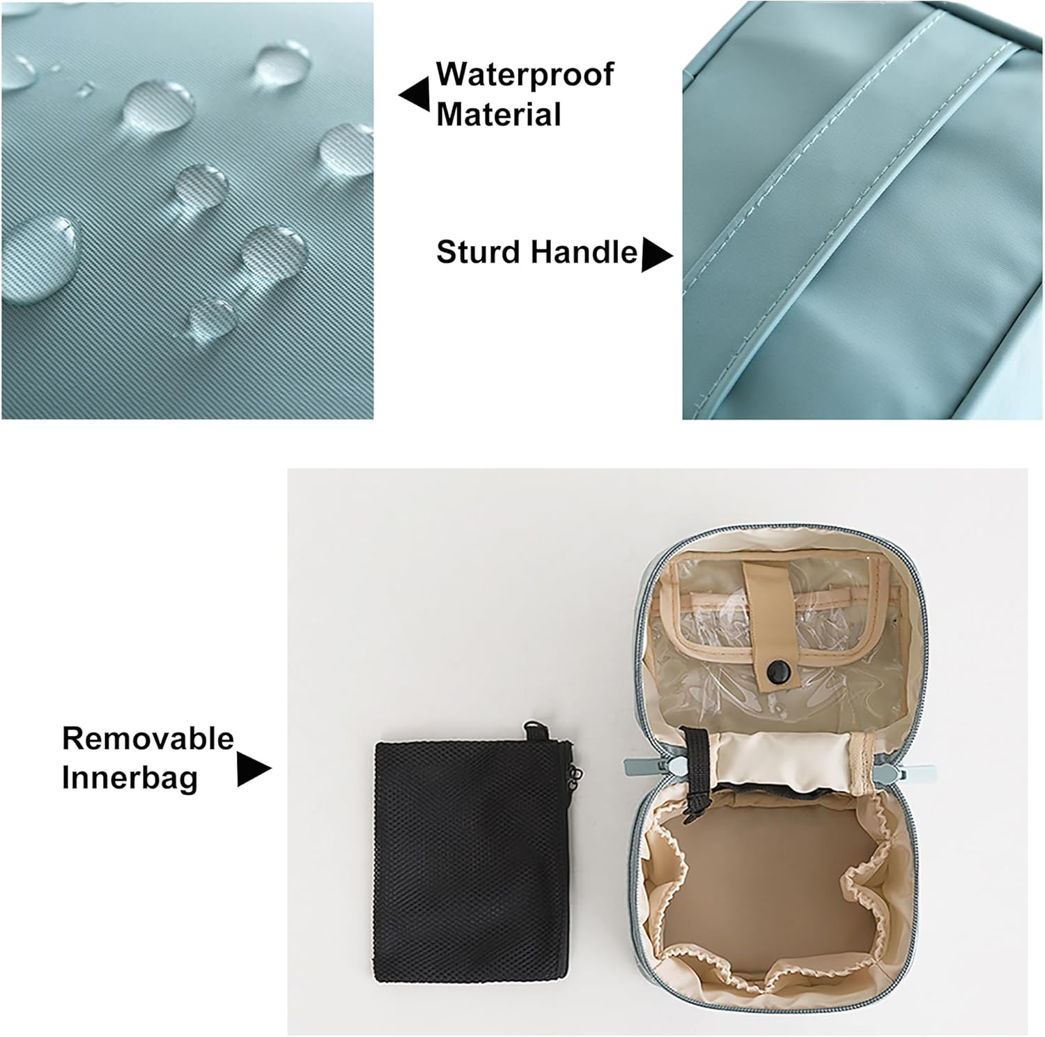 BRMM MIA Makeup Bag Portable Travel Cosmetic Bag Makeup Bag Organizer with Gold Zipper Waterproof Toiletry Bags for Women and Girls (Green Medium) (Column Black) image number 1