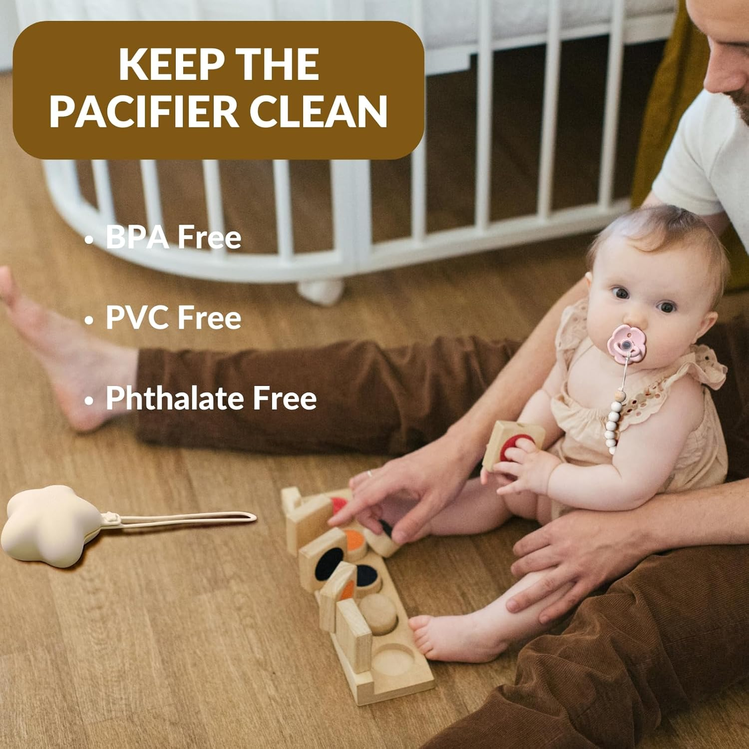 Bebebiu 2 Pack Pacifier Holder Case - Cute Portable Silicone Pacifier Storage Case for On-The-Go, Travel & Nursery - Ideal for Moms & Babies (Cream/Sage) - Blush/Pale Mauve image number 1