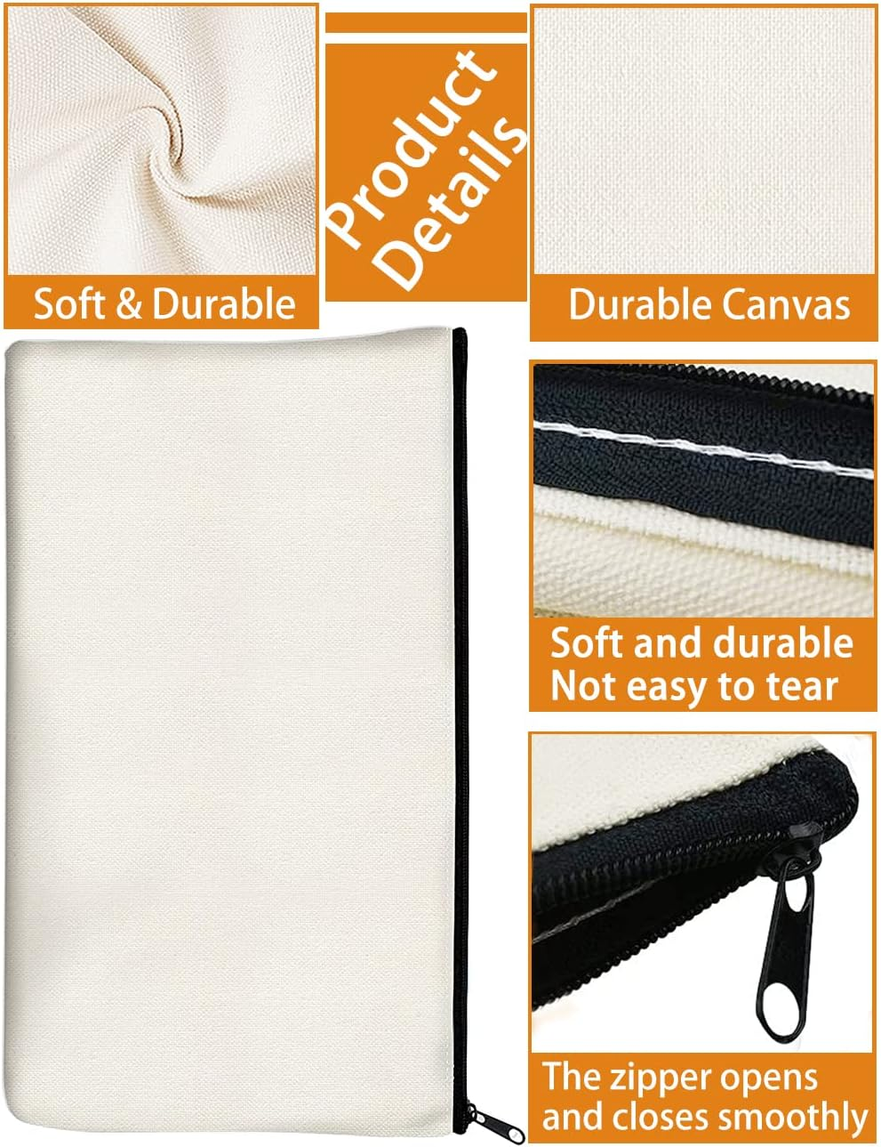 40 PCS Canvas Zipper Pouch, 10*20CM Blank DIY Craft Pen Bag, Graffiti Stationery, Makeup, Storage Pencil Case, Multi-Purpose Cosmetic for Travel Work image number 5