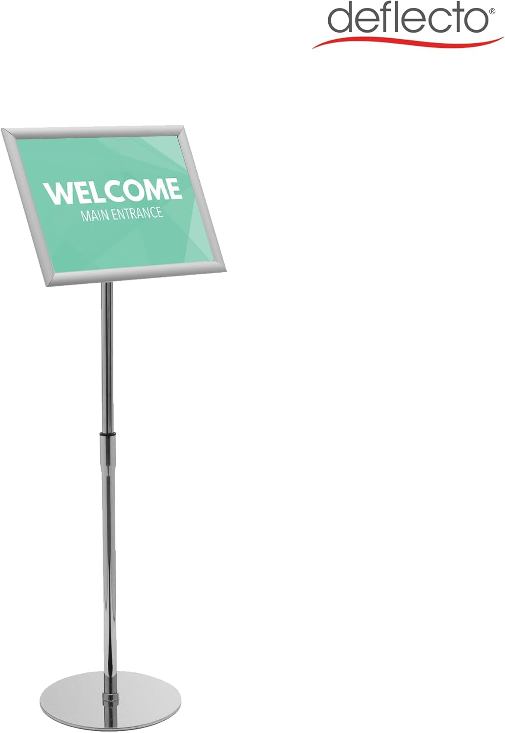 Deflecto Brochure Stand with Folding Frame and Click Closure, Adjustable Portrait or Landscape Format, Info Display, Floor Stand, for Restaurants, Trade Shows, Etc.