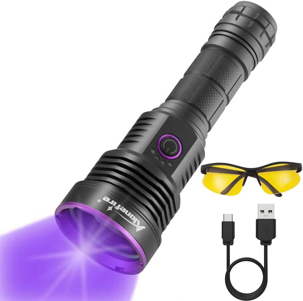 Alonefire SV43 36W 365Nm Professional USB Rechargeable Ultraviolet UV LED Torch Black Light Urine Detects for Resin, Peach, Fluorescein, Scorpios, Glue with UV Protective Glasses, Battery Included image number 3