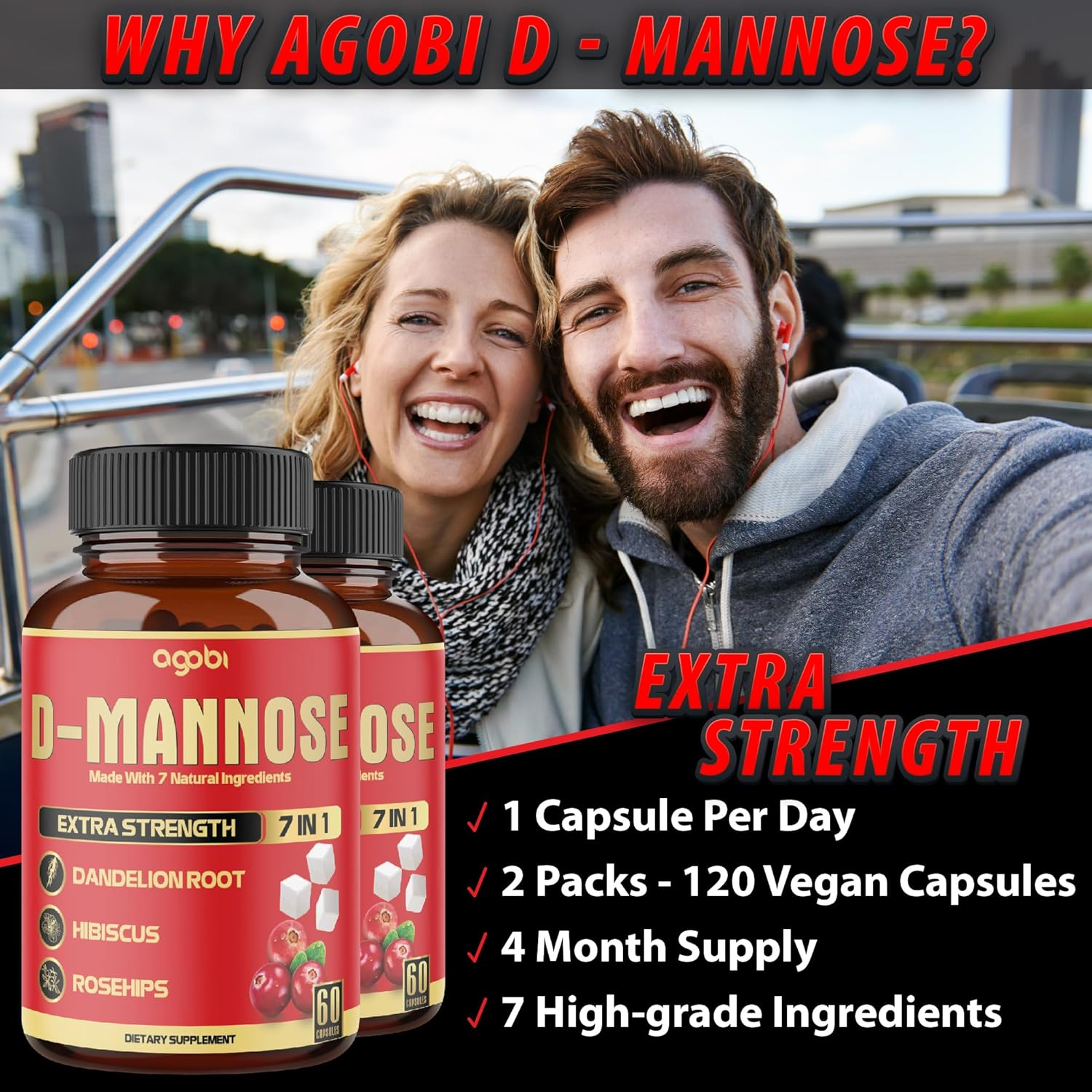 2 Packs 60 Counts 4 Months - D-Mannose Extract Capsules - Urinary Tract Health & Wellness Support - 7In1 with Cranberry, Dandelion, Hibiscus & More image number 5