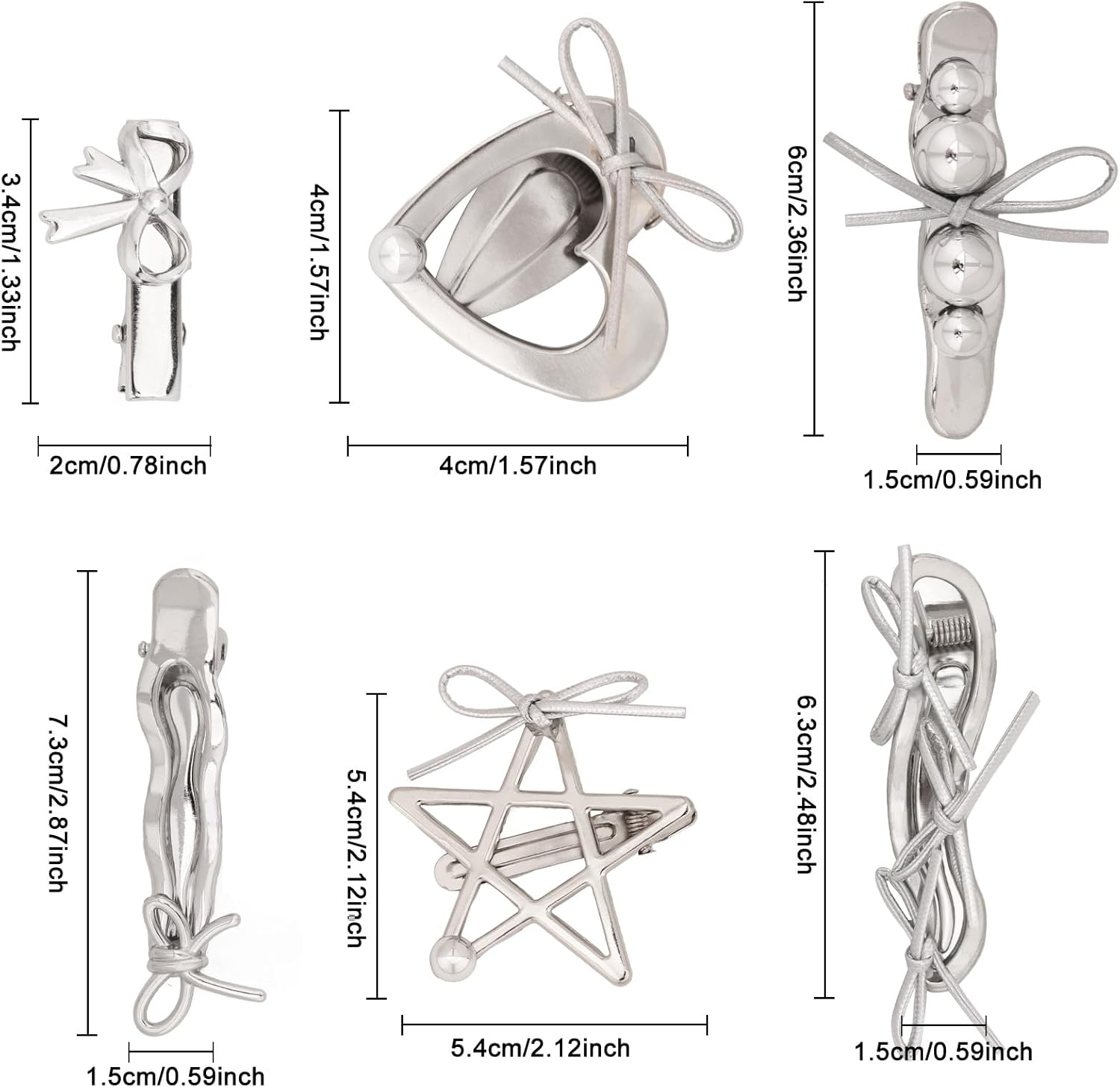 Bumlofa Pack of 6 Metallic Silver Ladies Hair Clips Bow Designs image number 2