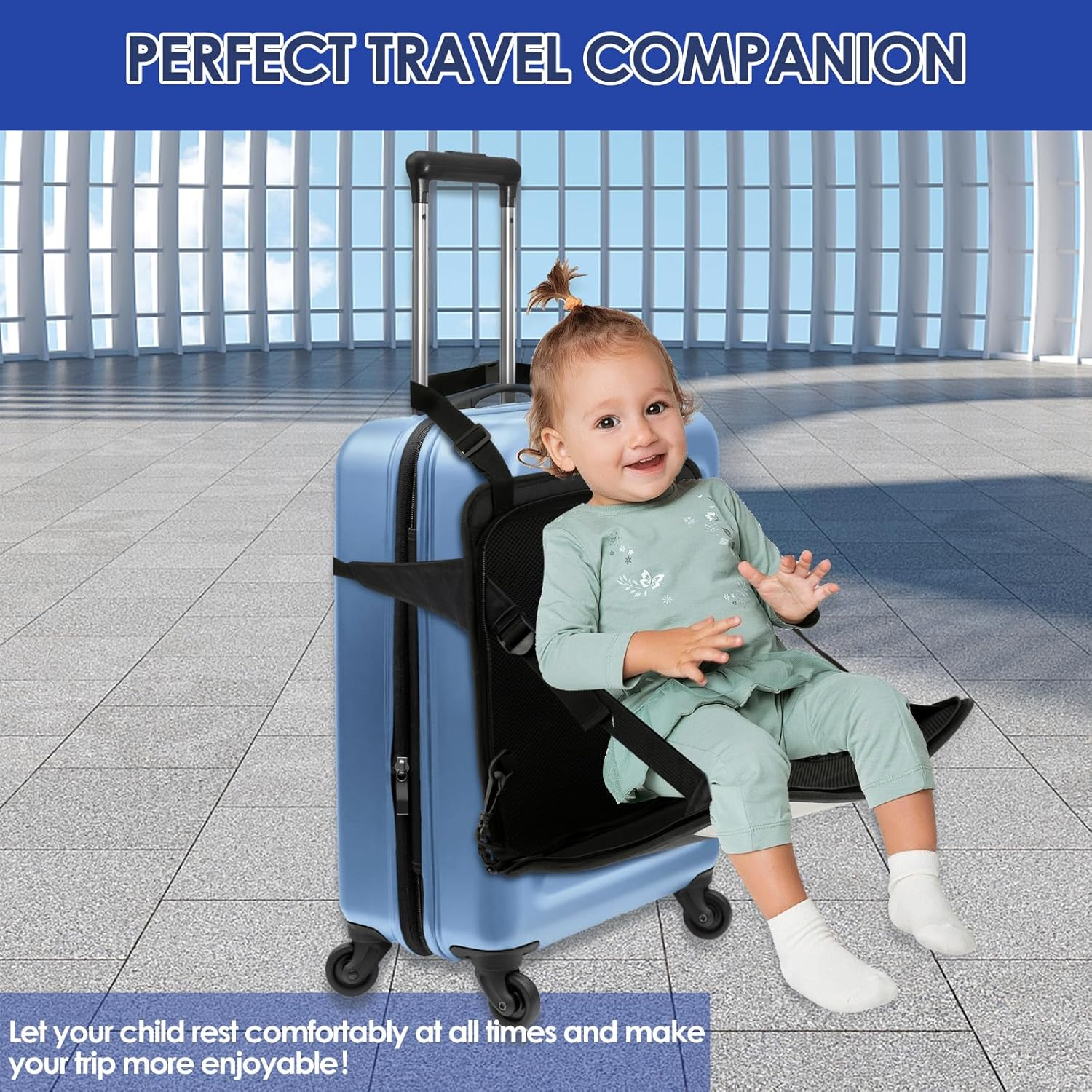 Portable Travel Seat with Seat Belt - Folding Kids Luggage Seat for Toddlers - Non-Slip, Comfortable & Fast Release - Suitcase Not Included image number 2