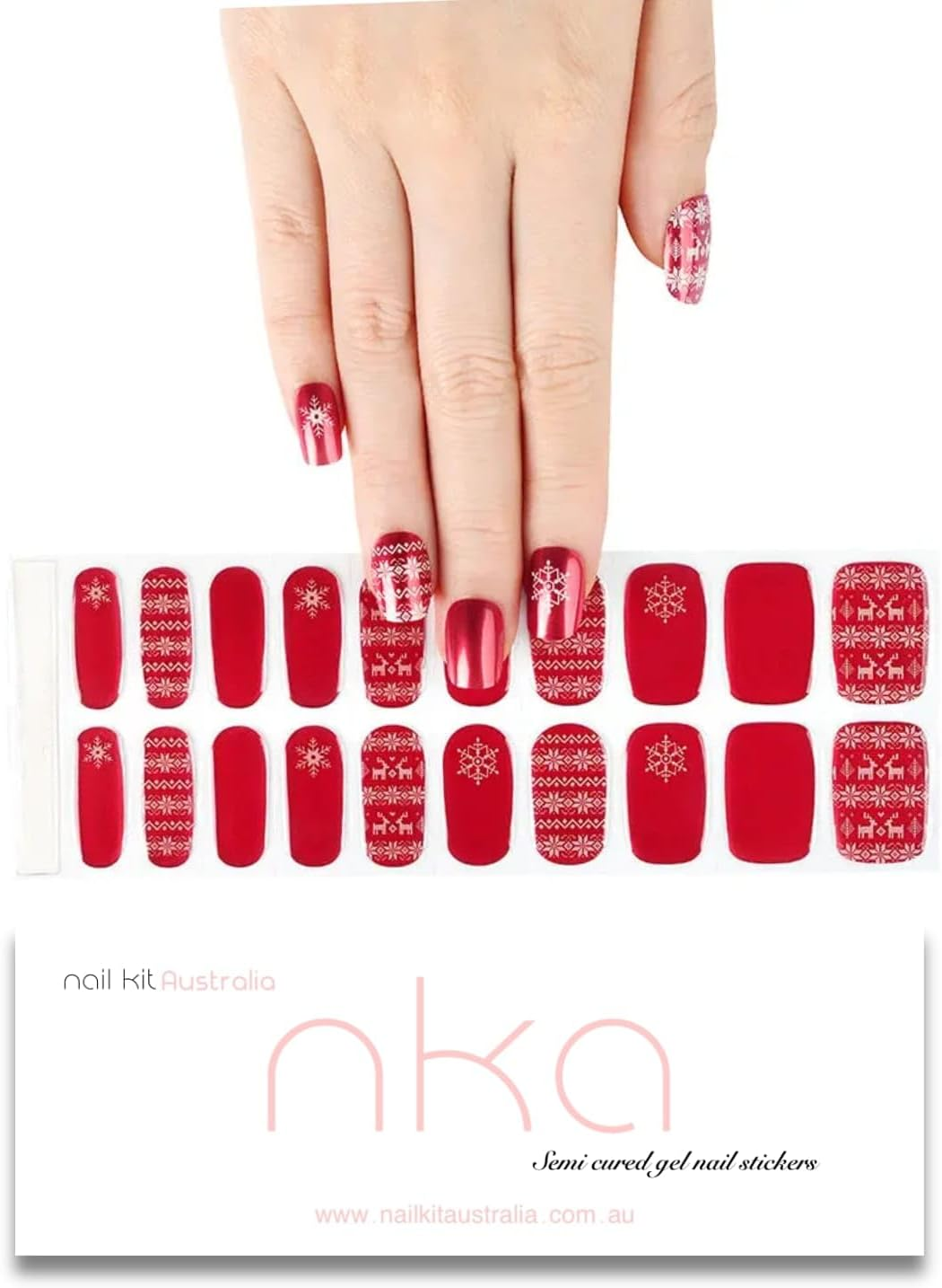 Semi Cured Gel Nail Strips, 20 Gel Nail Stickers Wraps, UV LED Lamp Curing Gel Nail Polish Strip, Xmas Christmas Sweater