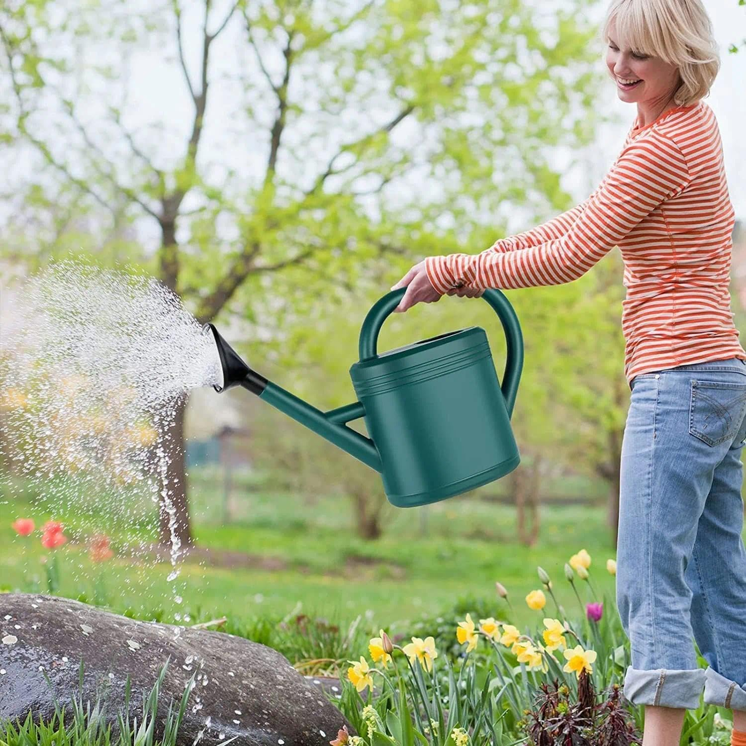 Watering Can with Long Spout, Detachable Shower Nozzle, Large Capacity, Eco-Friendly Design, Suitable for Indoor and Outdoor Plants, Green - Ermaoo image number 3