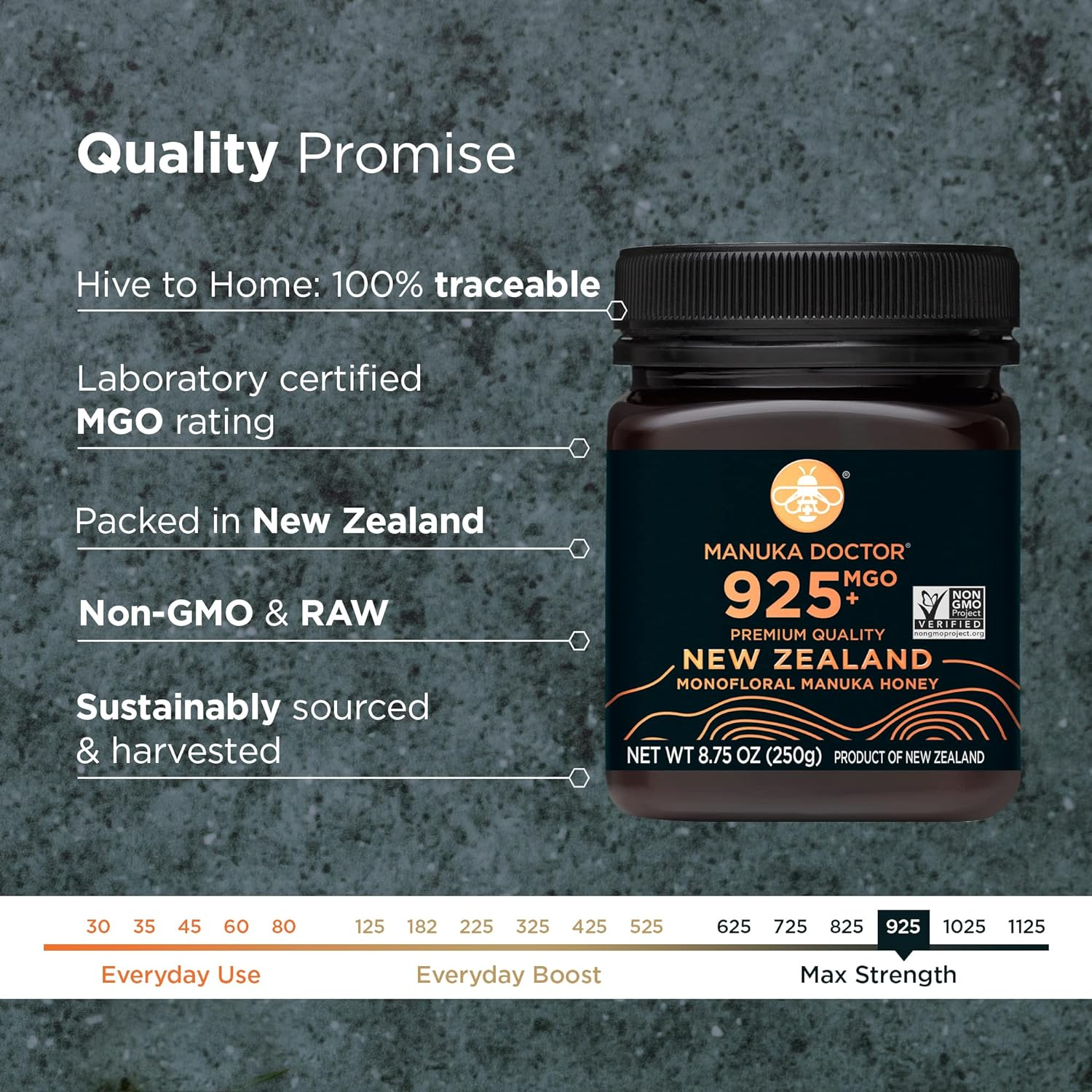 MANUKA DOCTOR - MGO 925+ Manuka Honey Monofloral, 100% Pure New Zealand Honey. Certified. Guaranteed. RAW. Non-Gmo (250G) image number 3