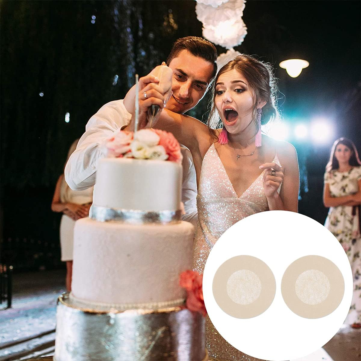 Nipple Cover, 40 PCS Disposable Breast Covers Self-Adhesive Petal Bra Pasties for Women (Round & Flower Shape) Nude image number 2